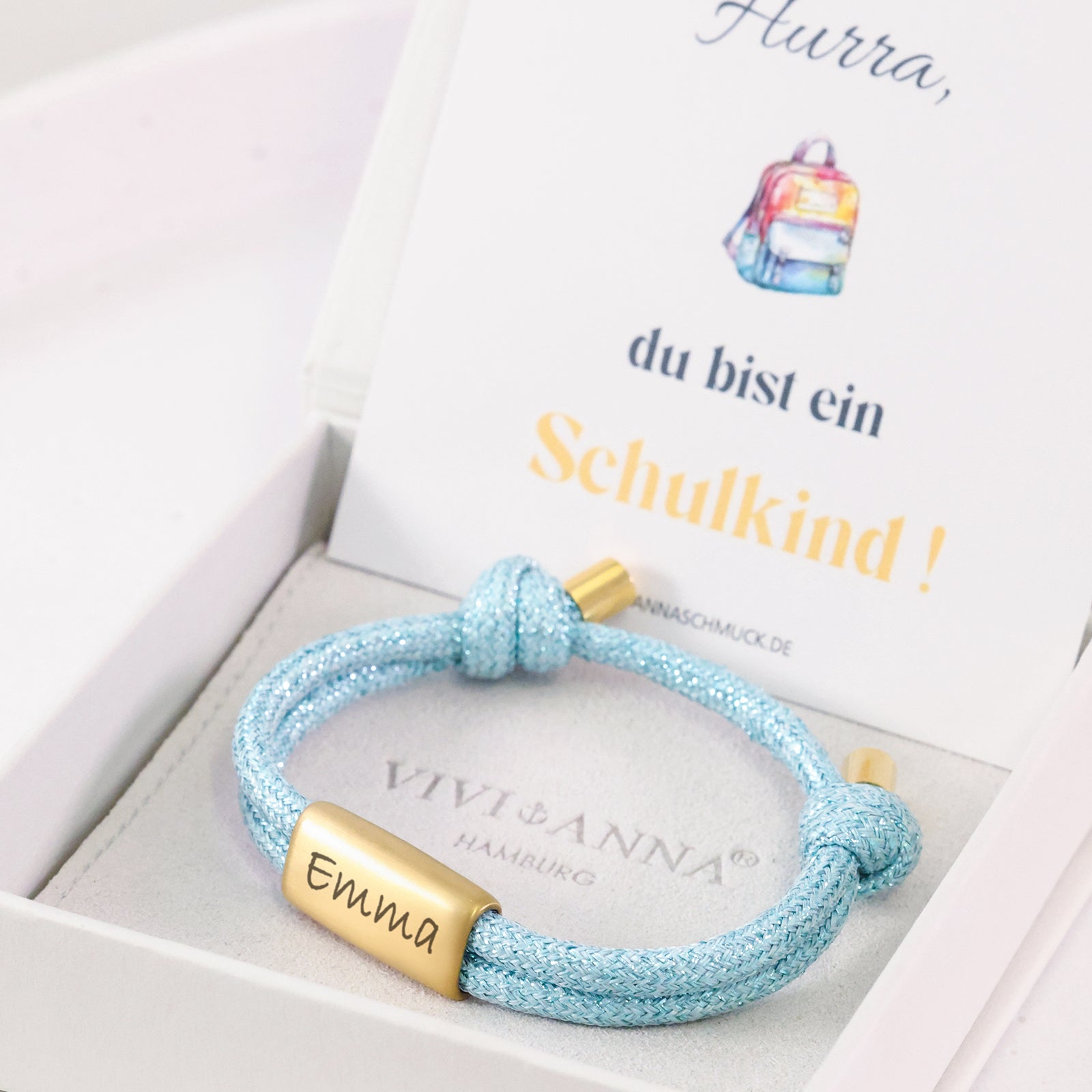 Glitzerndes Segeltau-Armband mit Gravur – Einschulungsgeschenk für Mädchen