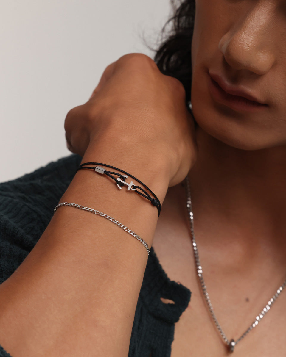 Ankerhaken Nylon Armband mit Gravur für Männer