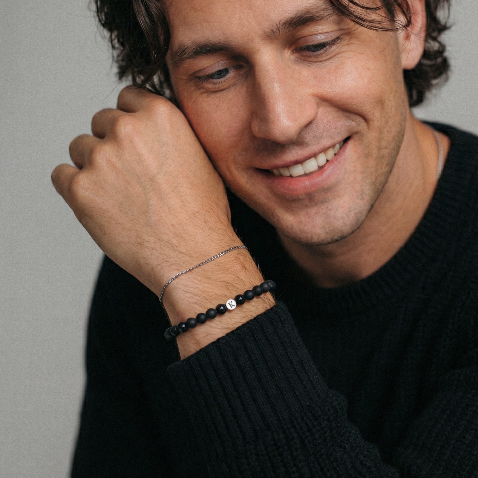 Armband mit Obsidian- und schwarzen mattierten Onyx-Perlen Herren Armband VIVIANNASCHMUCK