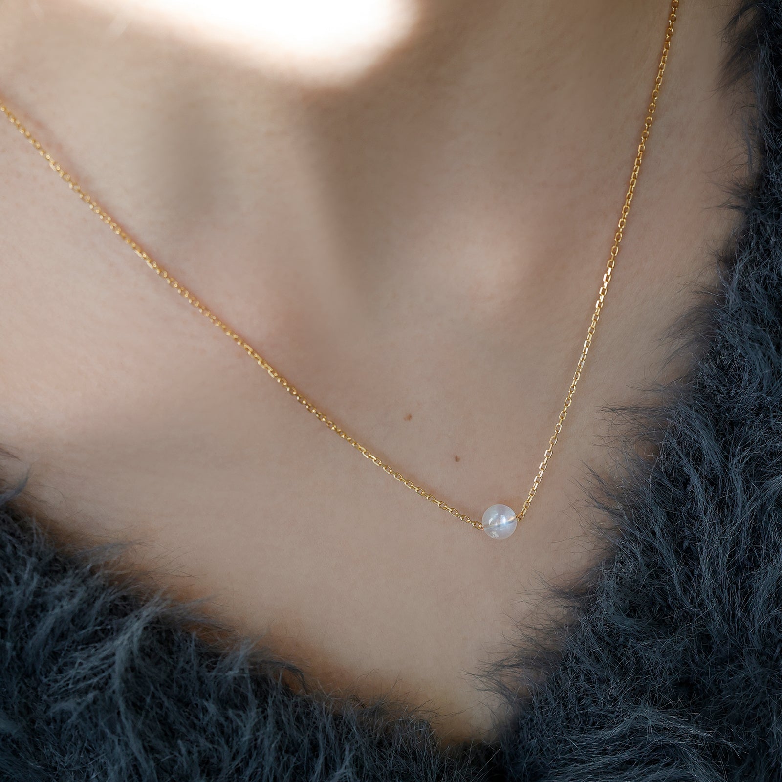 Regenbogenmondstein Kette - 925er Sterling Silber - Naturstein