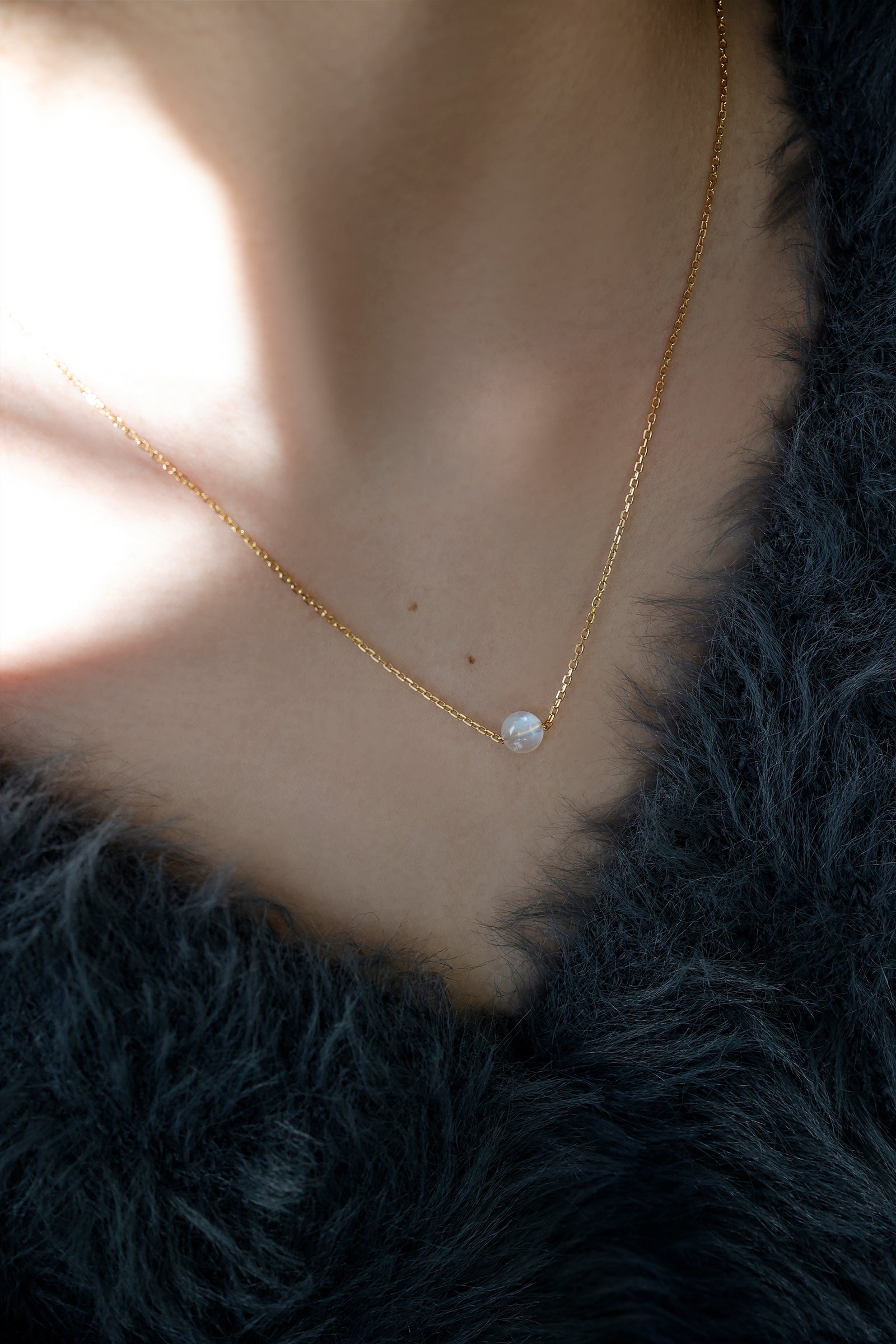 Regenbogenmondstein Kette - 925er Sterling Silber - Naturstein