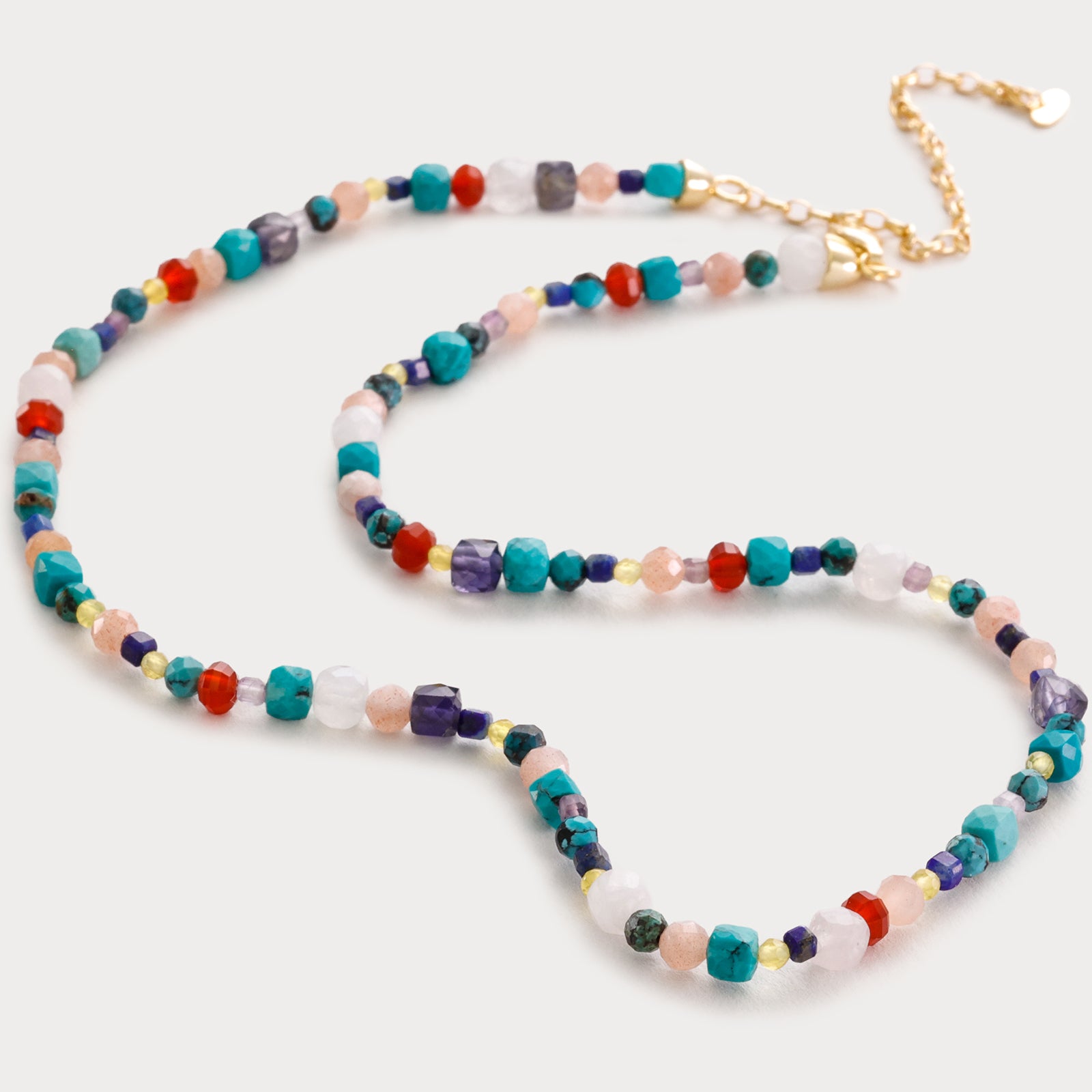 Bunte Edelsteinkette mit Natursteinen - 925er Silber