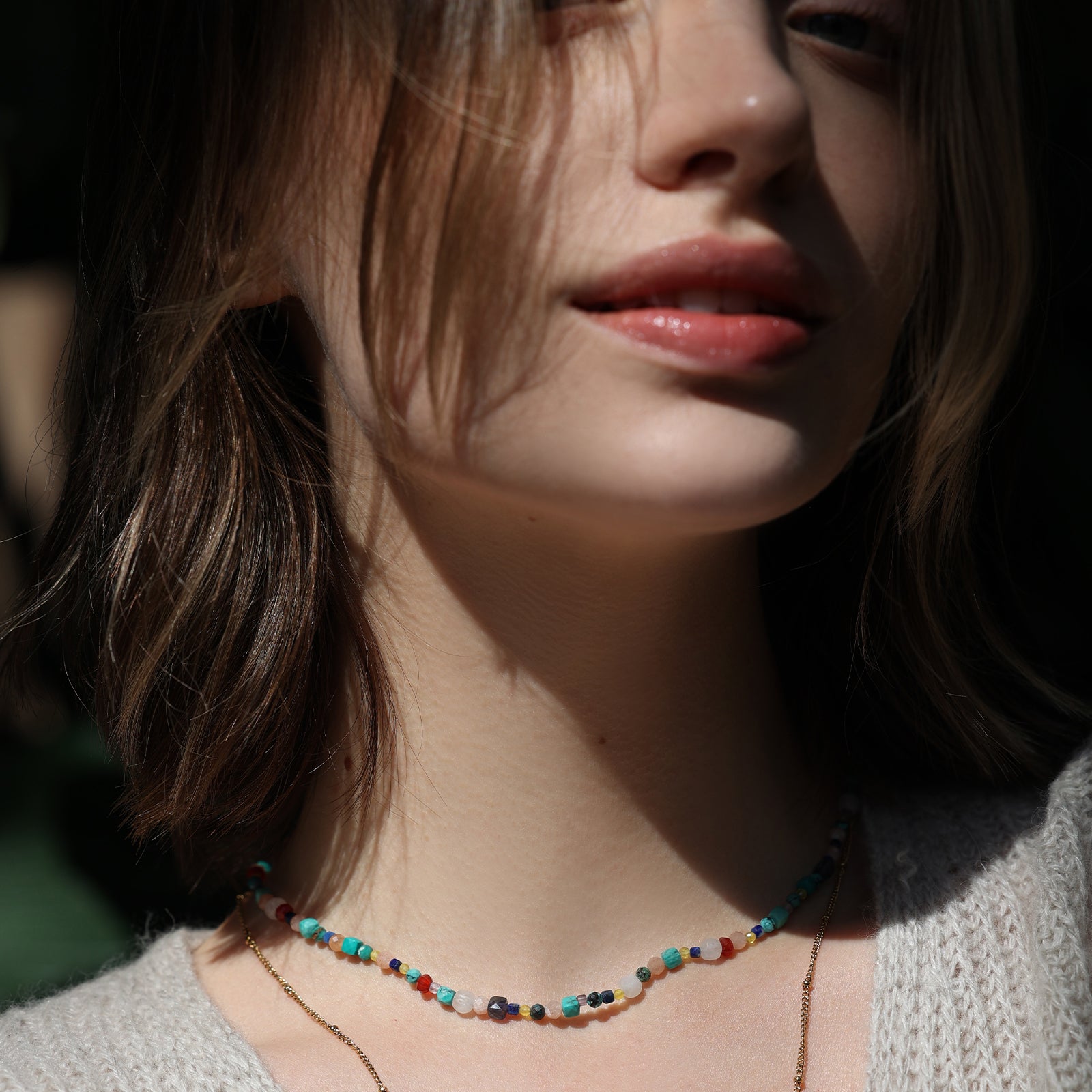 Bunte Edelsteinkette mit Natursteinen - 925er Silber