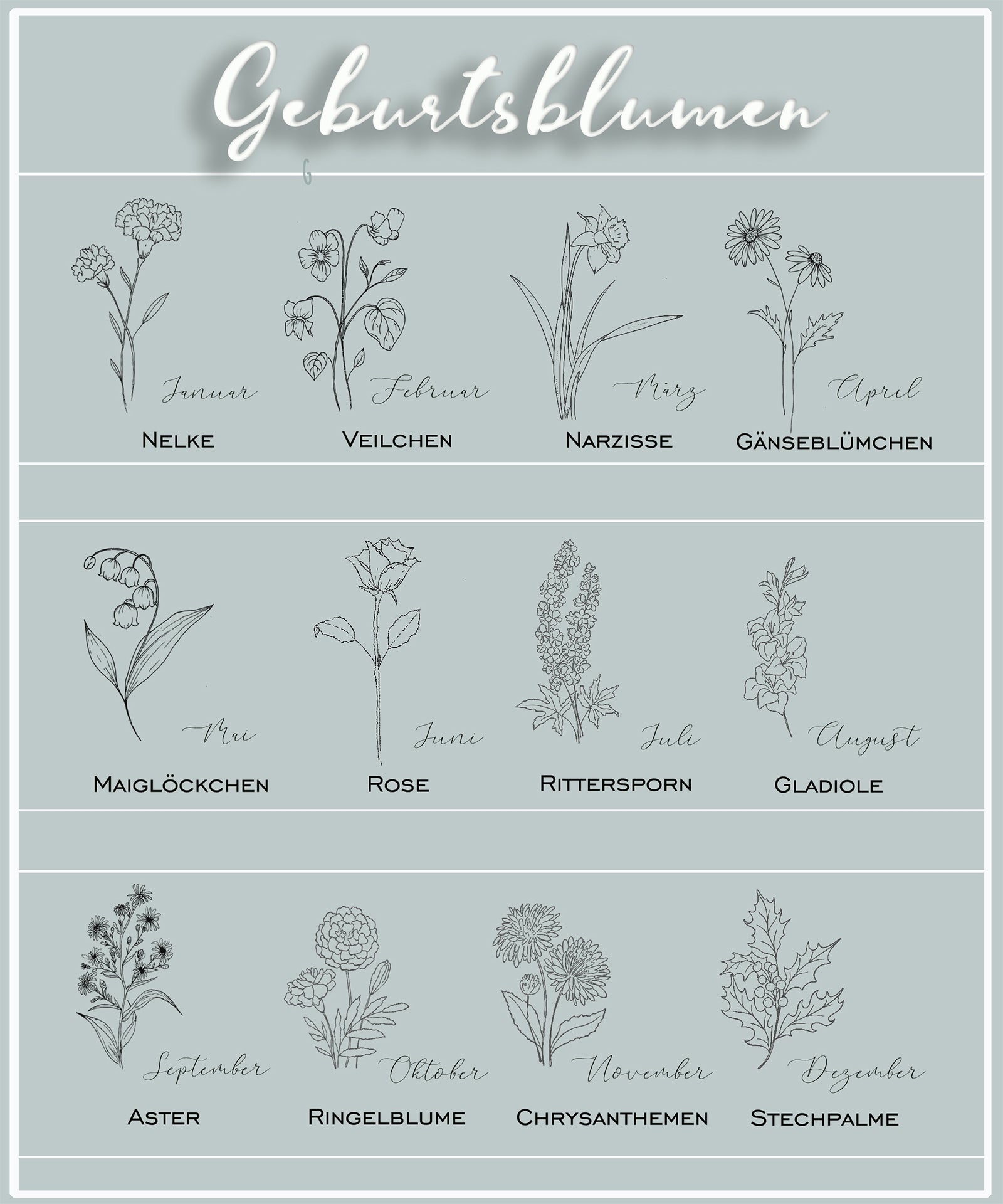 Personalisierte Geburtsblumen Ketten - 925er Sterling Silber