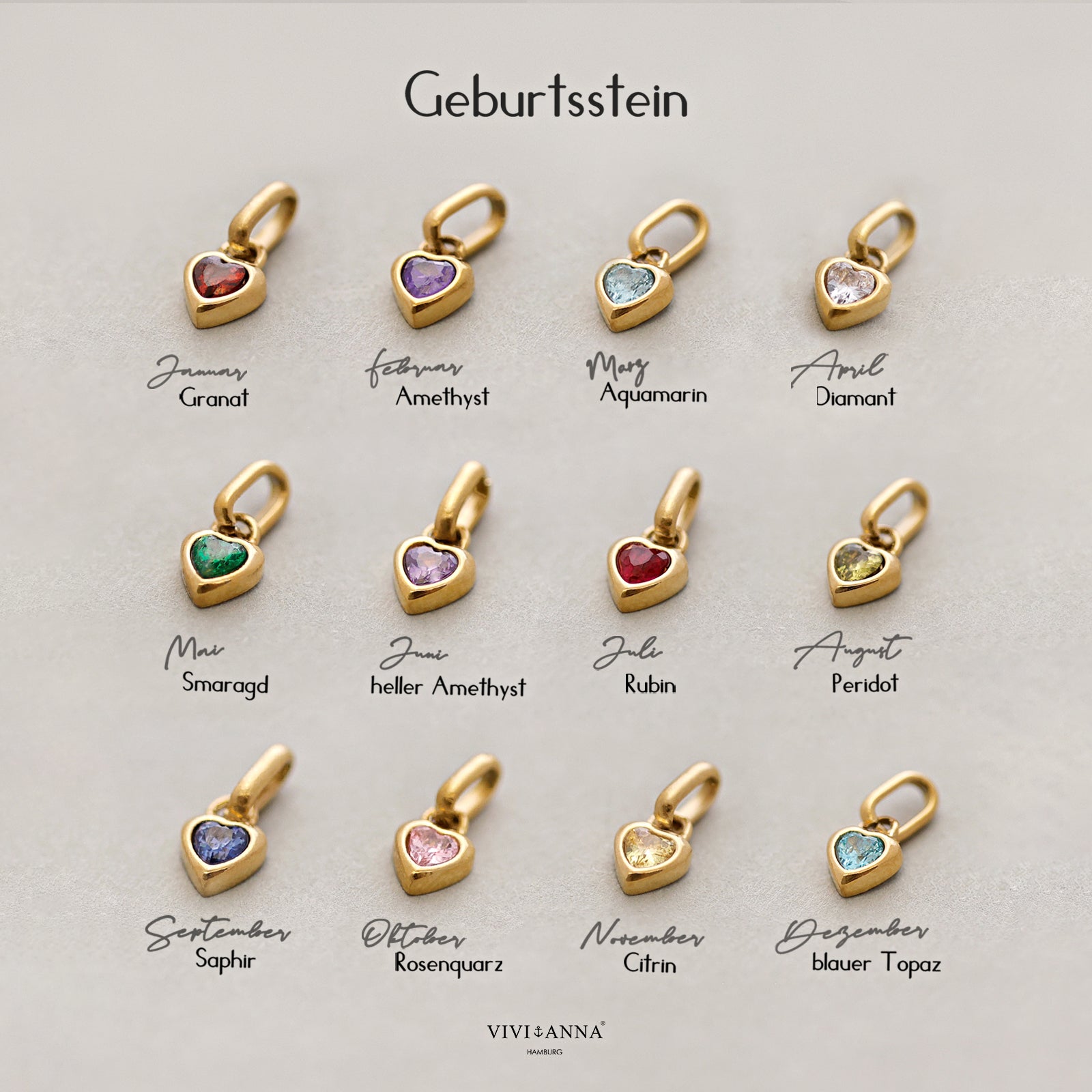 Zusätzlicher Herzchen Zirkonia Geburtsstein Anhänger - Edelstahl - Gold - Roségold - Silber - ADD-ON Geburtsstein Add-on - GS003 - VIVIANNASCHMUCK