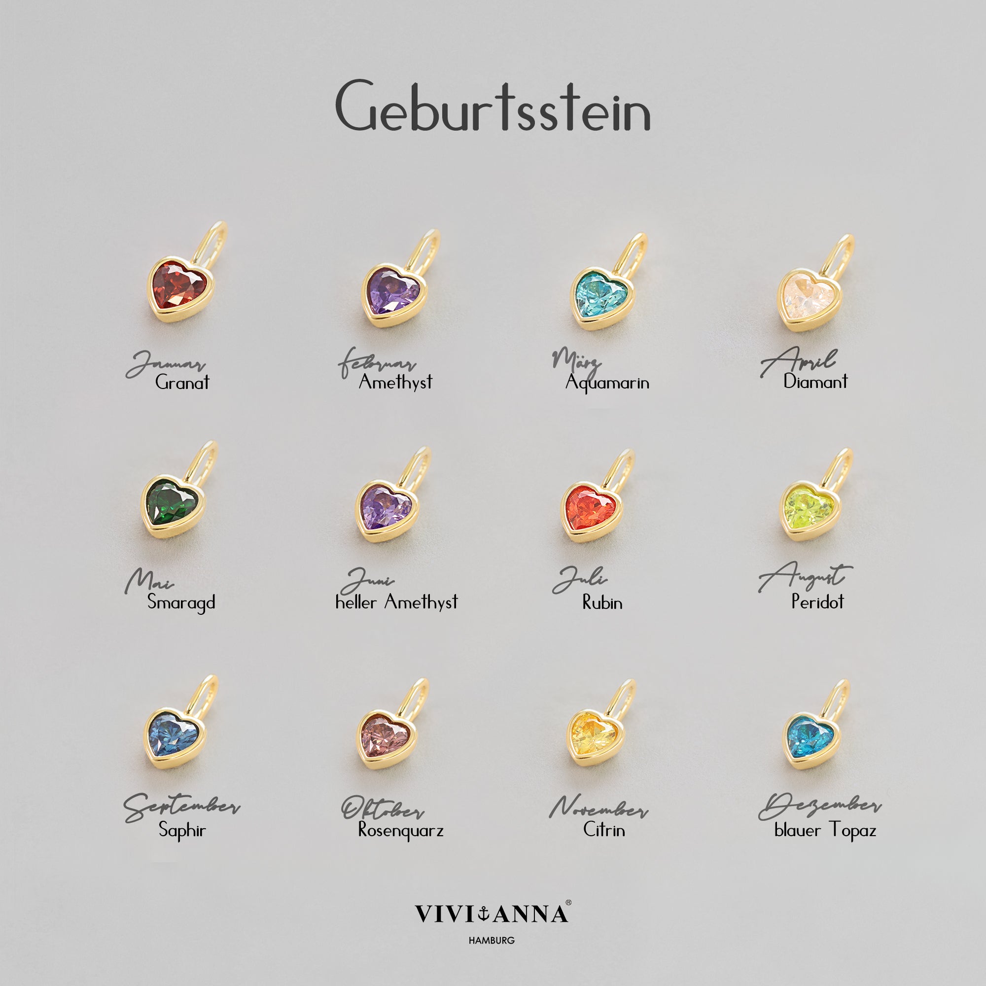 Personalisierte Kette mit Herz-Geburtsstein - 925 Sterling Silber Damen Halskette VIVIANNASCHMUCK