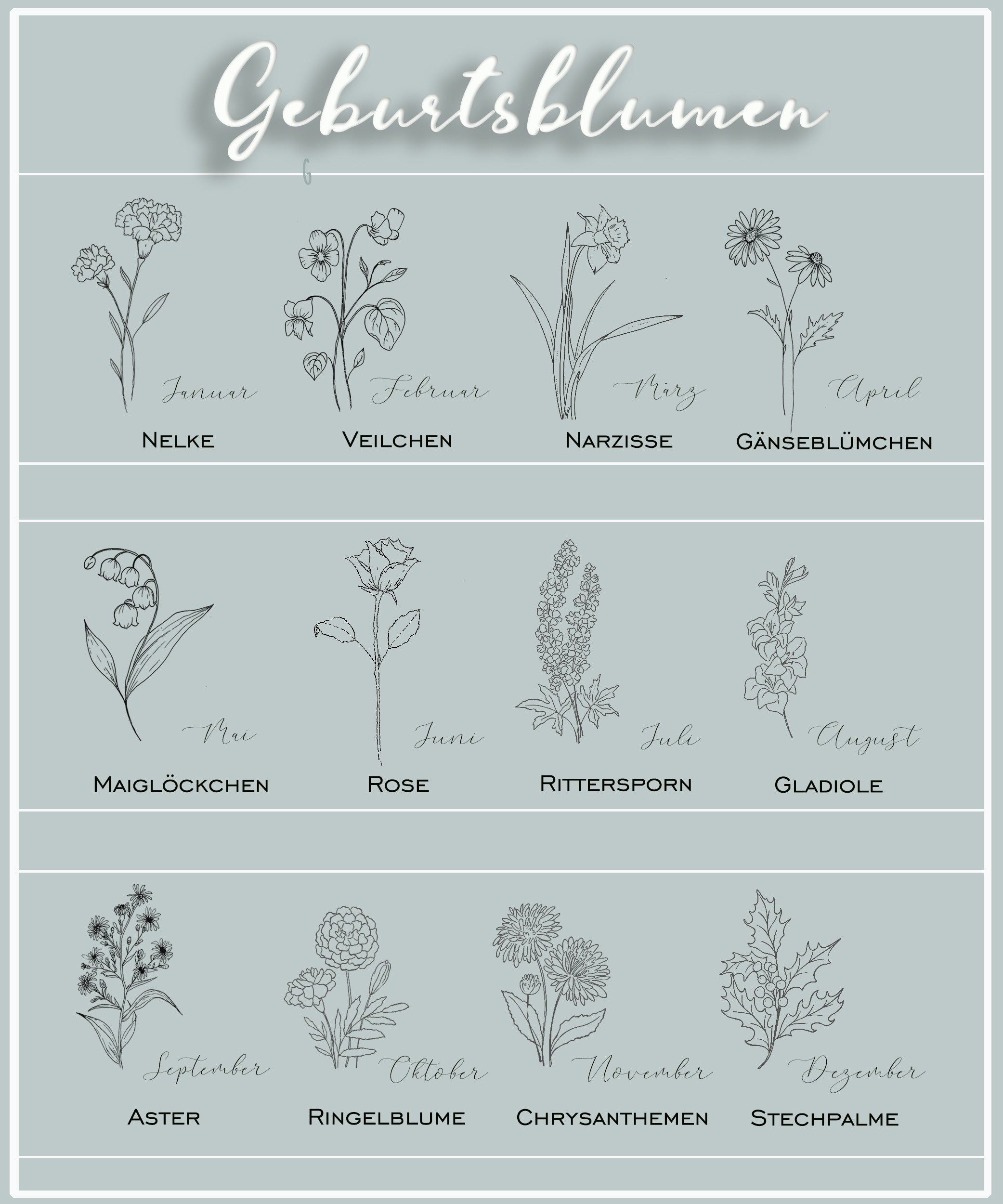 Personaliserte Geburtsblumen Halskette - echteckig