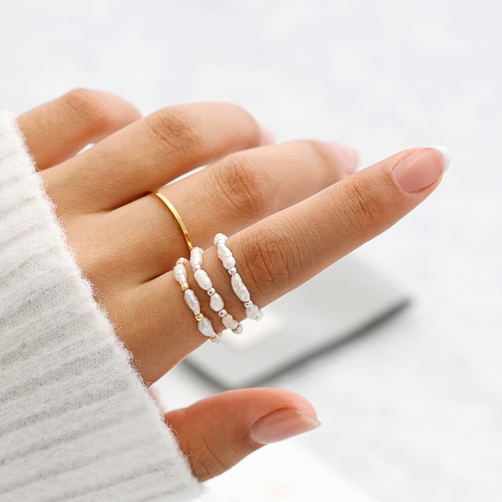 Süßwasserperlen Ring - Harmonie Ring - Minimalistisch Perlen Ring - Zuchtperlen - Geschenke für Sie - Silber, Gold und Roségold - RS005 - VIVIANNASCHMUCK
