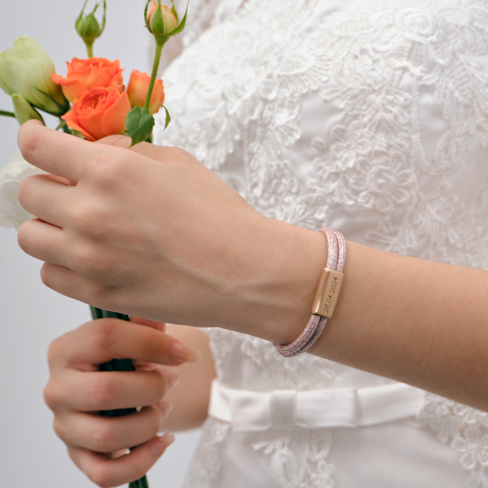 Glitzer Segeltau Armband mit Gravur - Geschenk zur Konfirmation mit Karte