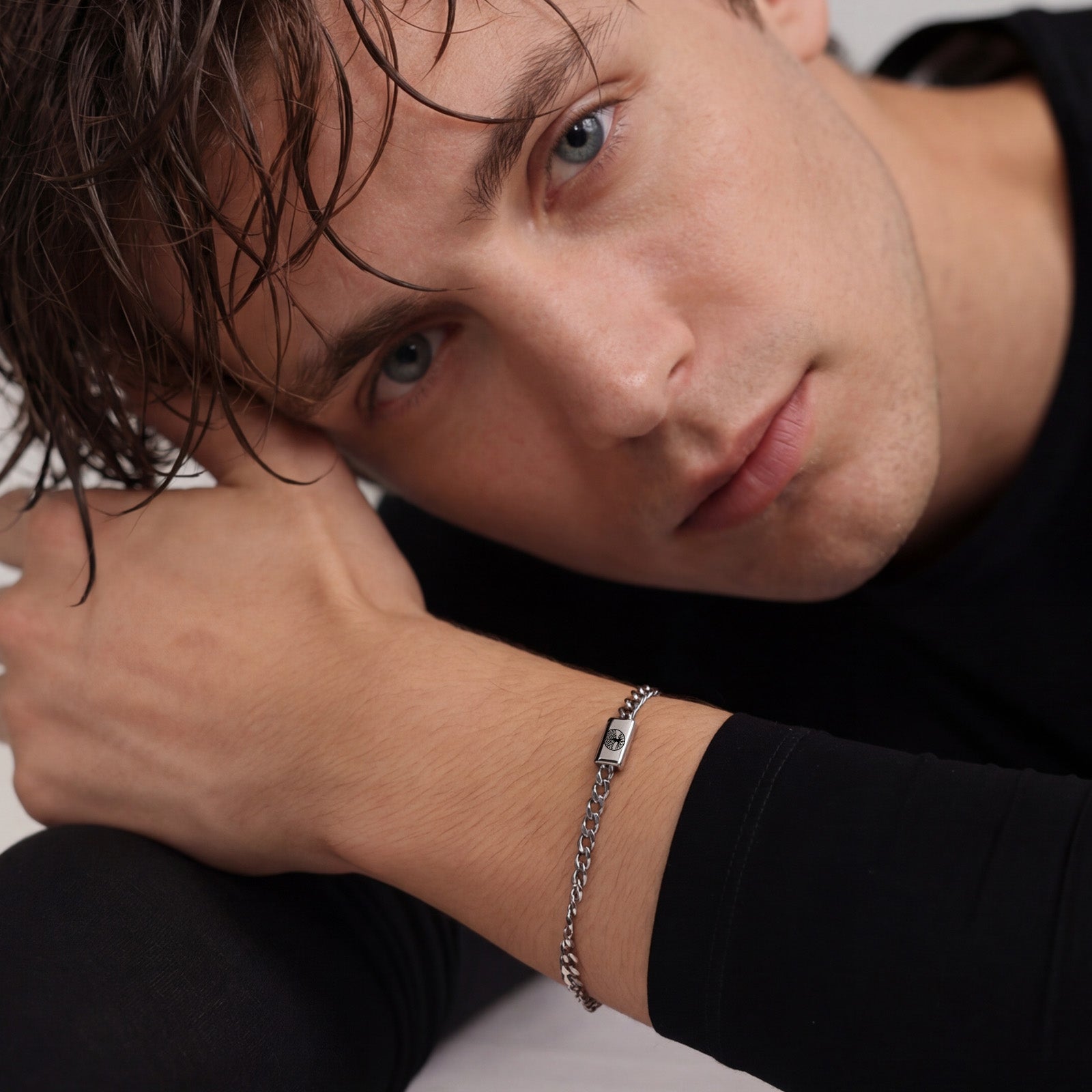 Herren Cuban Armband mit gravierbarer Perle – Edelstahl Herren Armband VIVIANNASCHMUCK