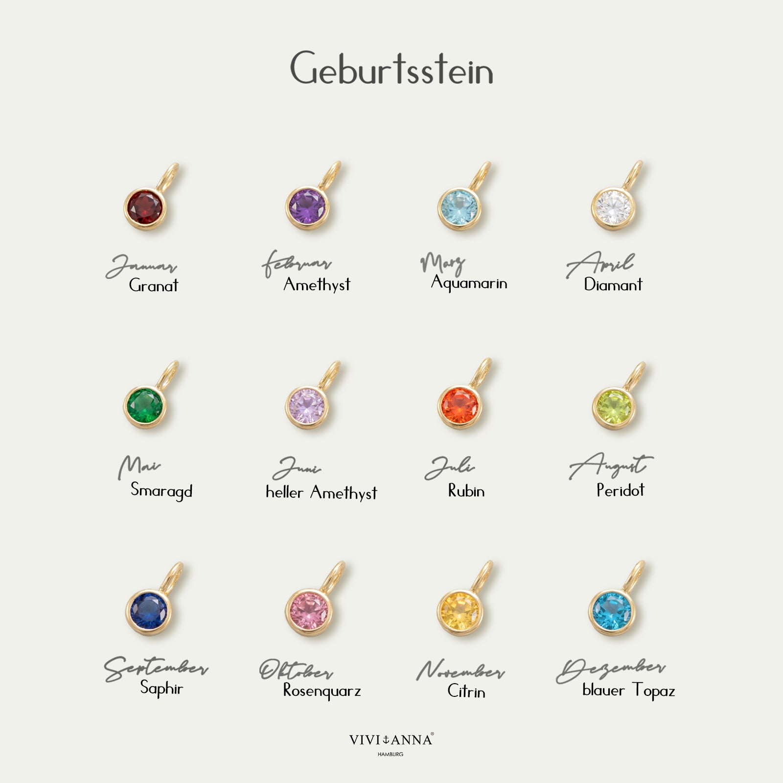 Zusatz-Geburtsstein-Anhänger aus 925er Silber Add-on VIVIANNASCHMUCK