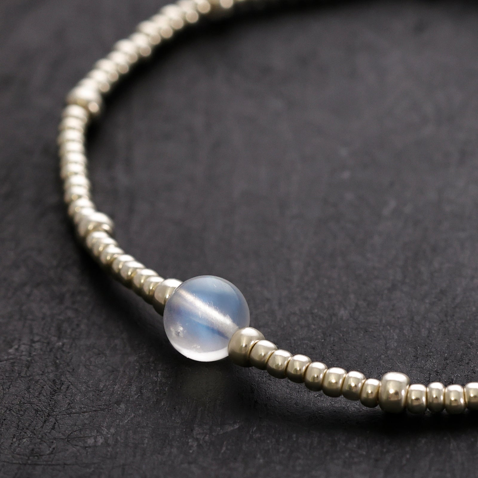 Rainbow Moonstone Bracelet - 925 Sterling Silver - Adjustable