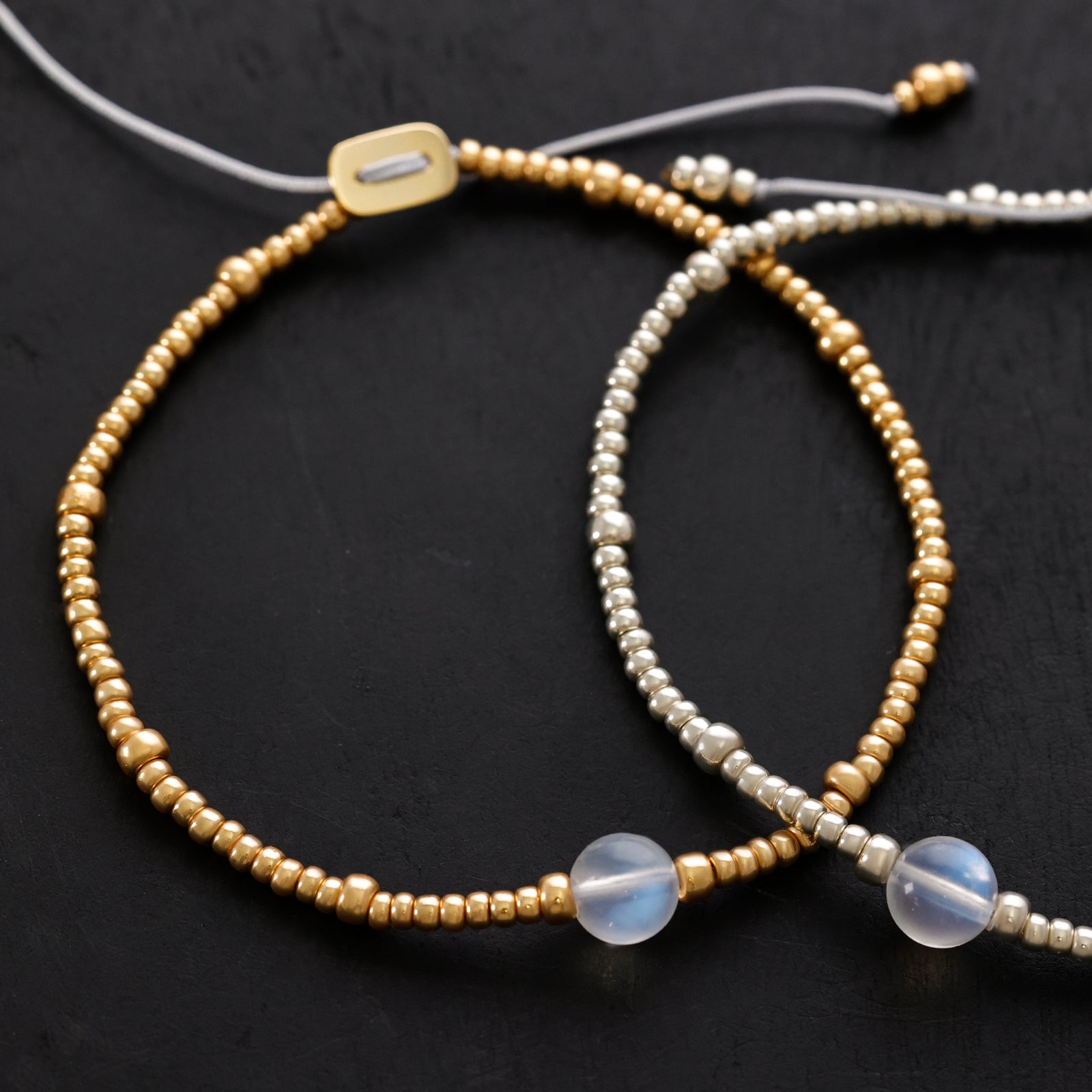 Rainbow Moonstone Bracelet - 925 Sterling Silver - Adjustable