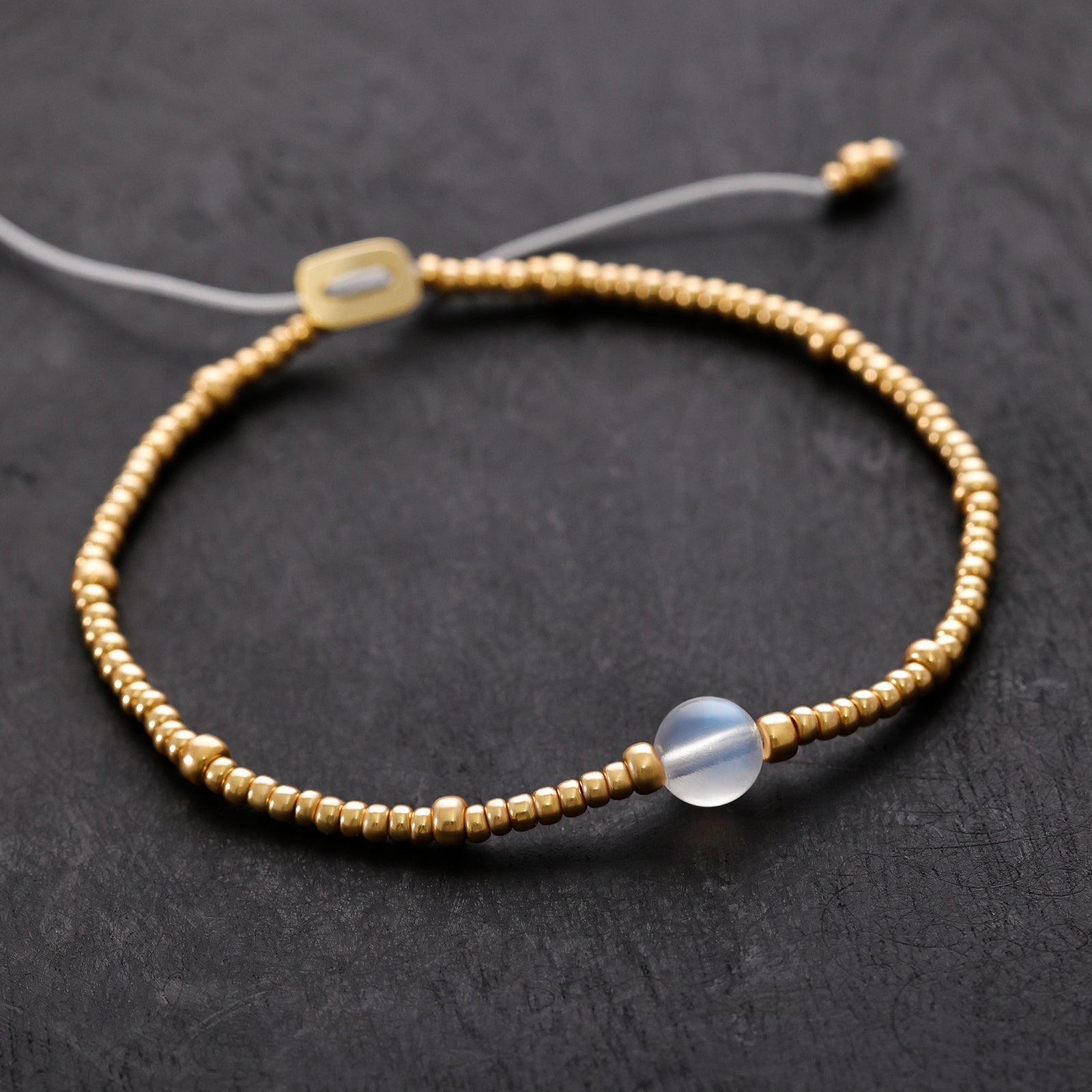 Rainbow Moonstone Bracelet - 925 Sterling Silver - Adjustable