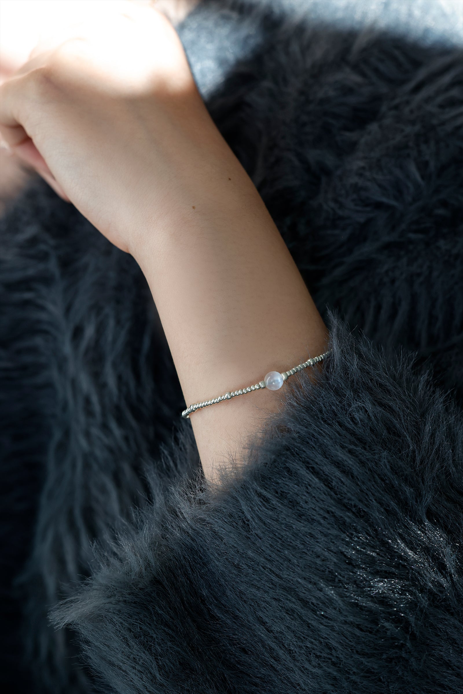 Rainbow Moonstone Bracelet - 925 Sterling Silver - Adjustable