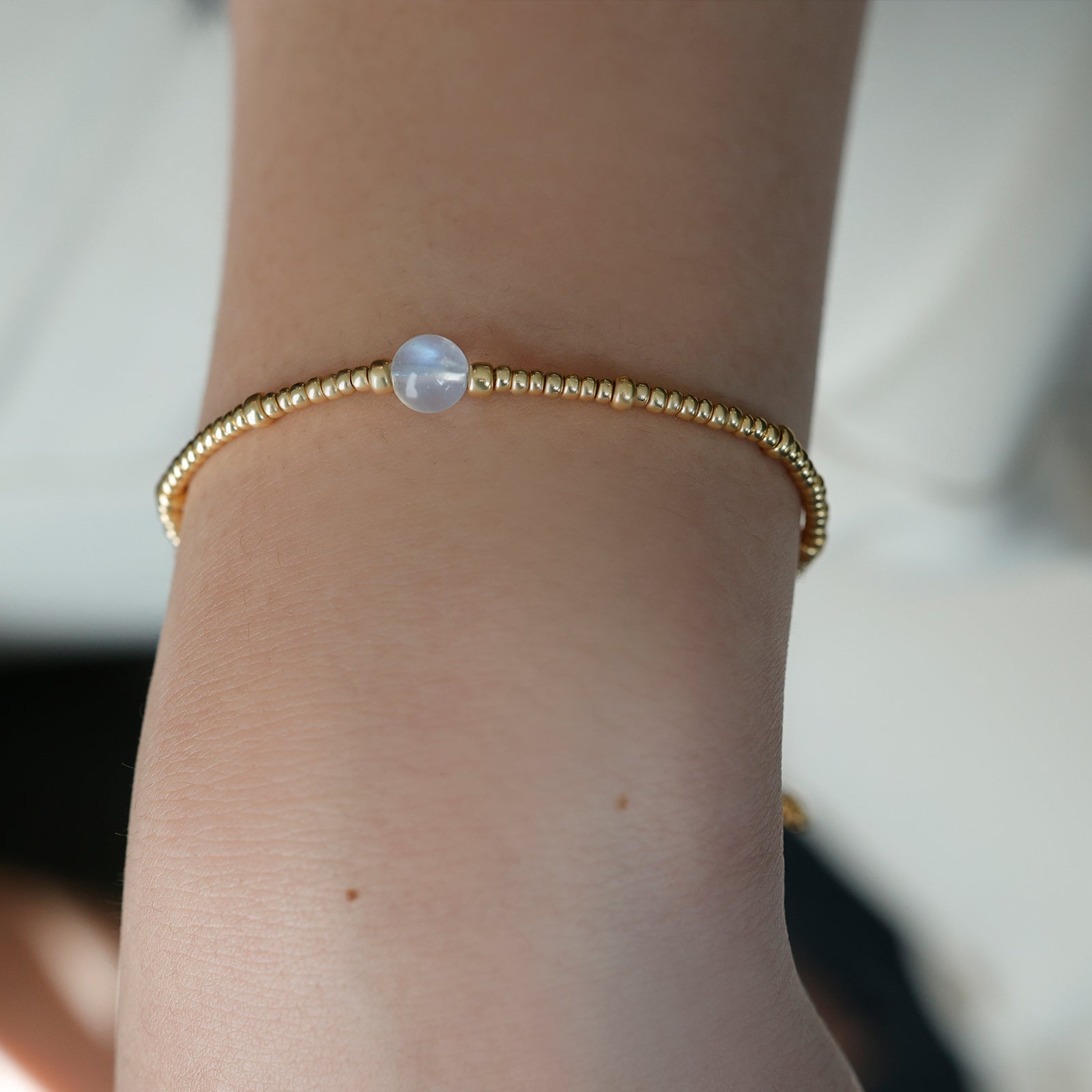 Rainbow Moonstone Bracelet - 925 Sterling Silver - Adjustable