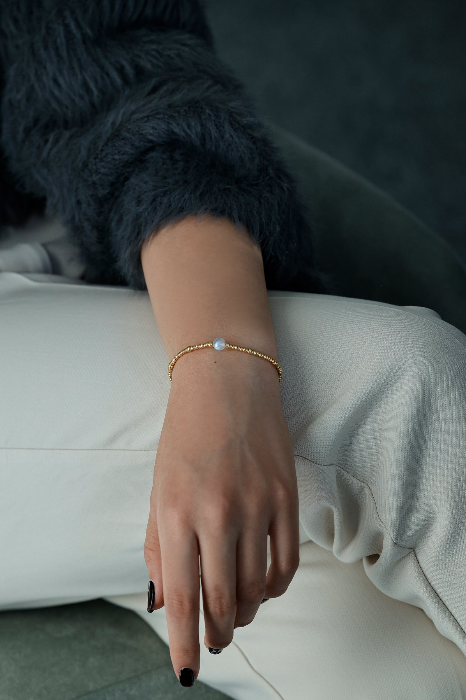 Rainbow Moonstone Bracelet - 925 Sterling Silver - Adjustable