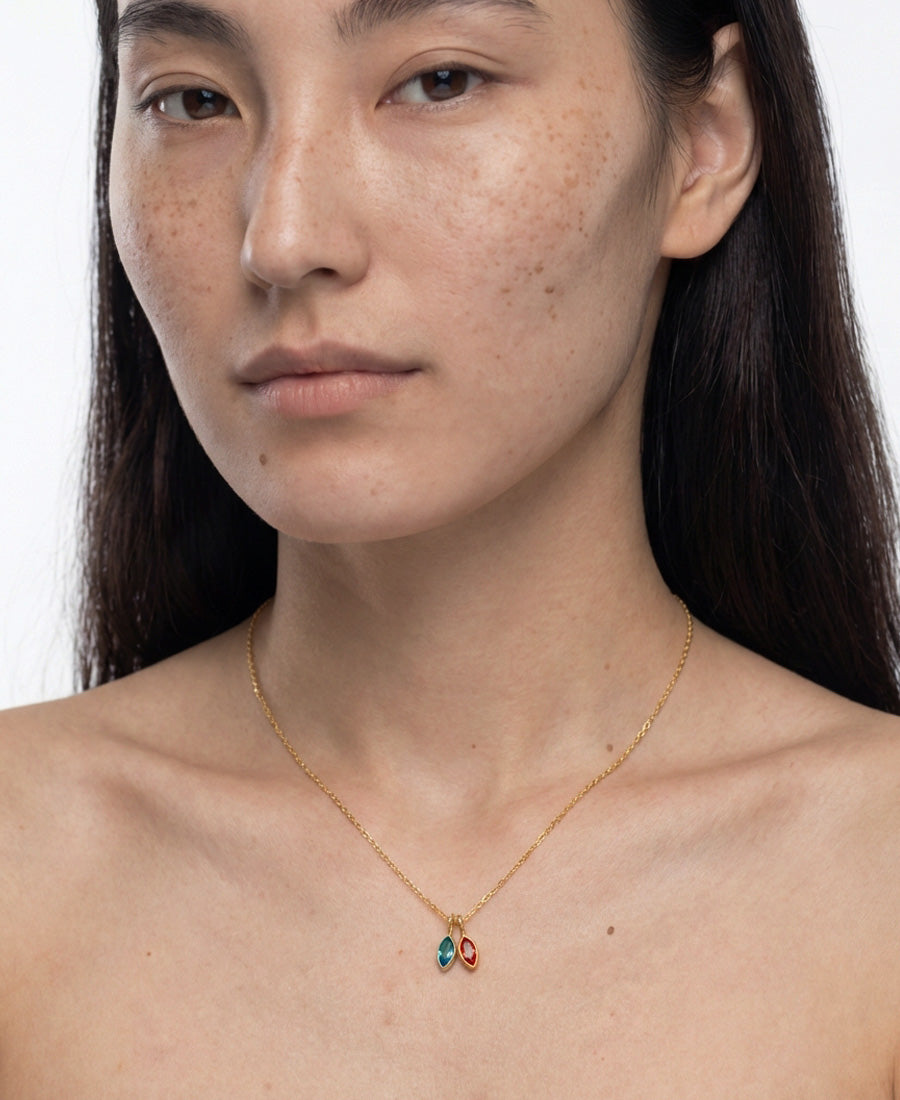 Geburtsstein-Kette mit Navette-Anhängern aus Zirkonia - 925 Sterling Silber Damen Halskette VIVIANNASCHMUCK