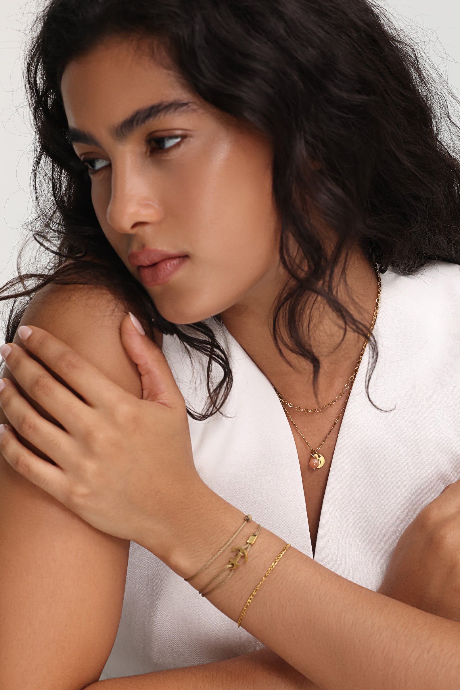 Natural Stone Hammered Necklace - 925 Sterling Silver