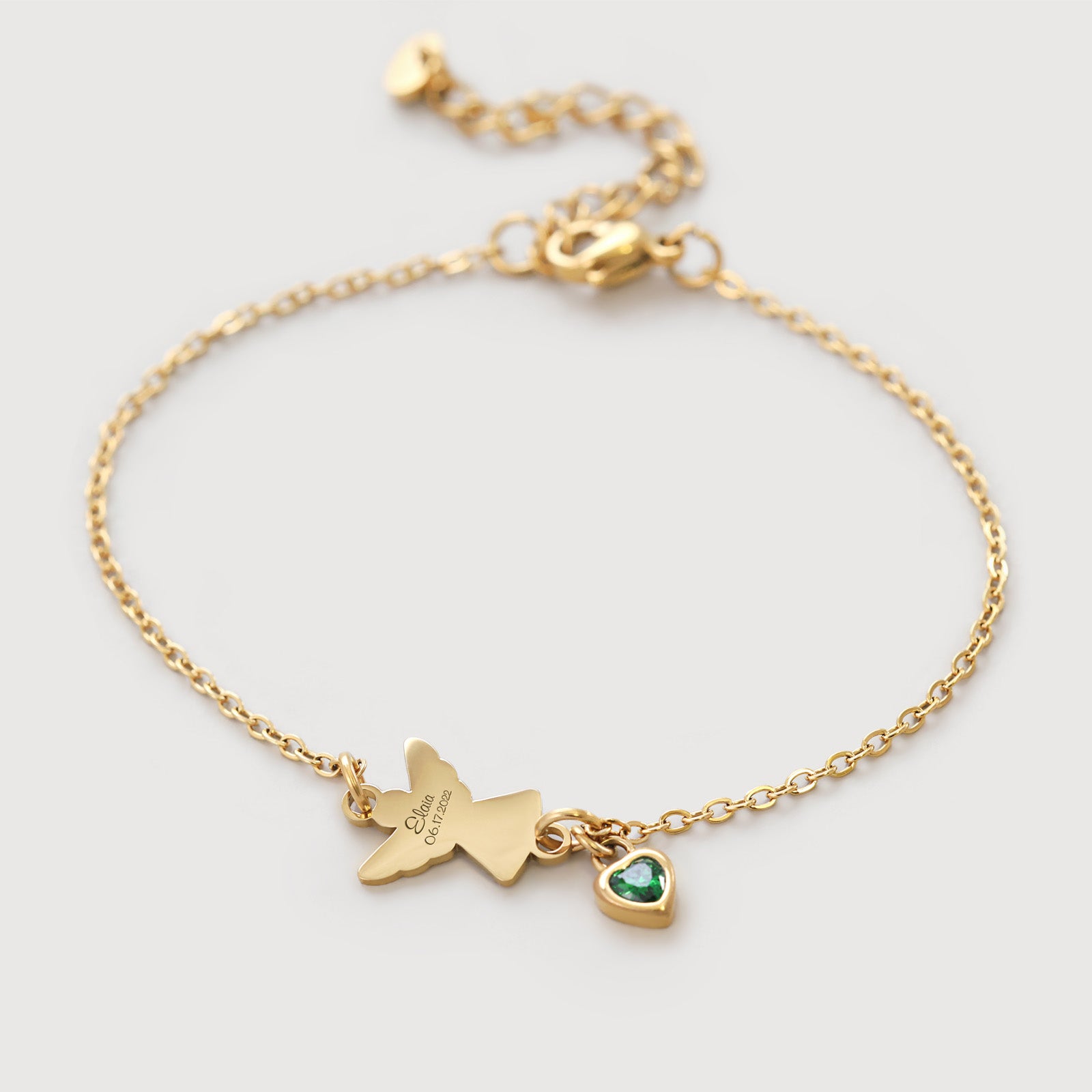 Engel Armband mit Zirkonia Geburtsstein - Geschenk zur Taufe mit Karte Kinder Armband VIVIANNASCHMUCK