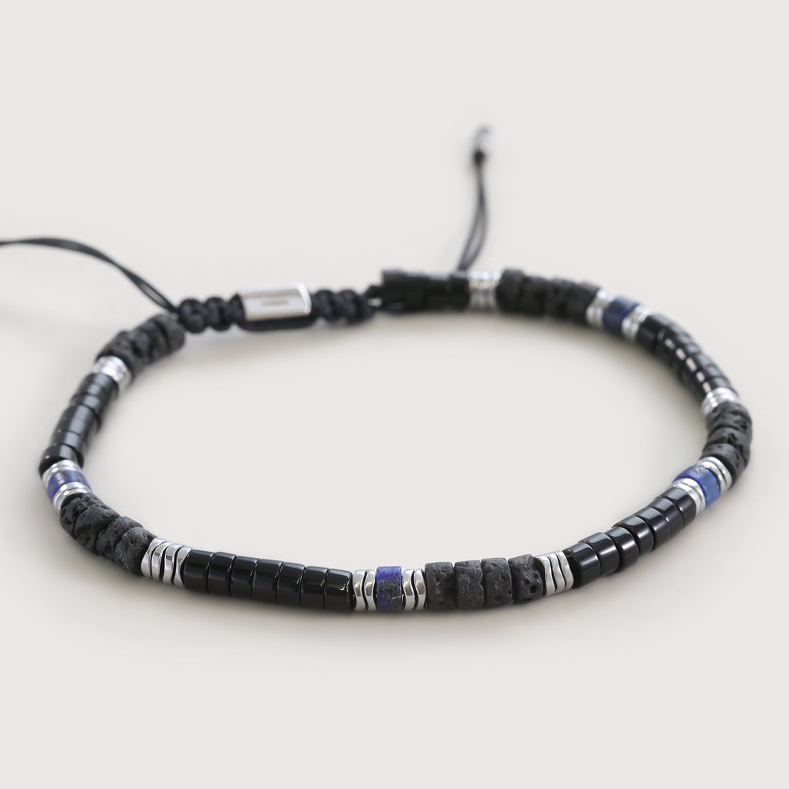 Edelsteinarmband mit schwarzem Turmalin, Lava, Lapislazuli und Hämatit Herren Armband VIVIANNASCHMUCK