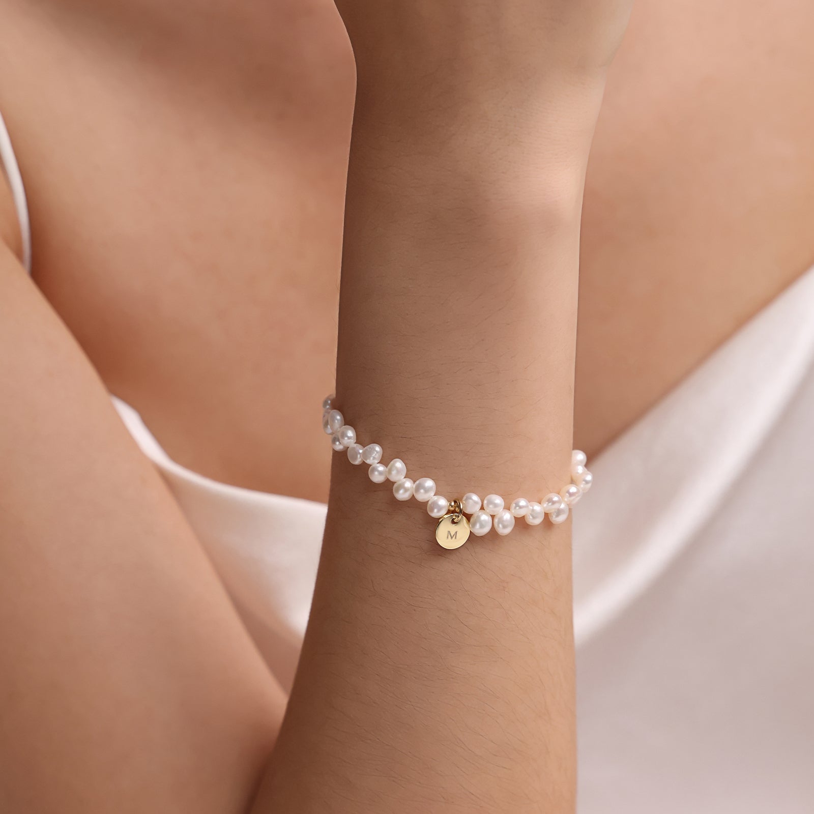Süßwasserperlen Armband mit Gravur-Plättchen - 925er Sterling Silber Damen Armband VIVIANNASCHMUCK