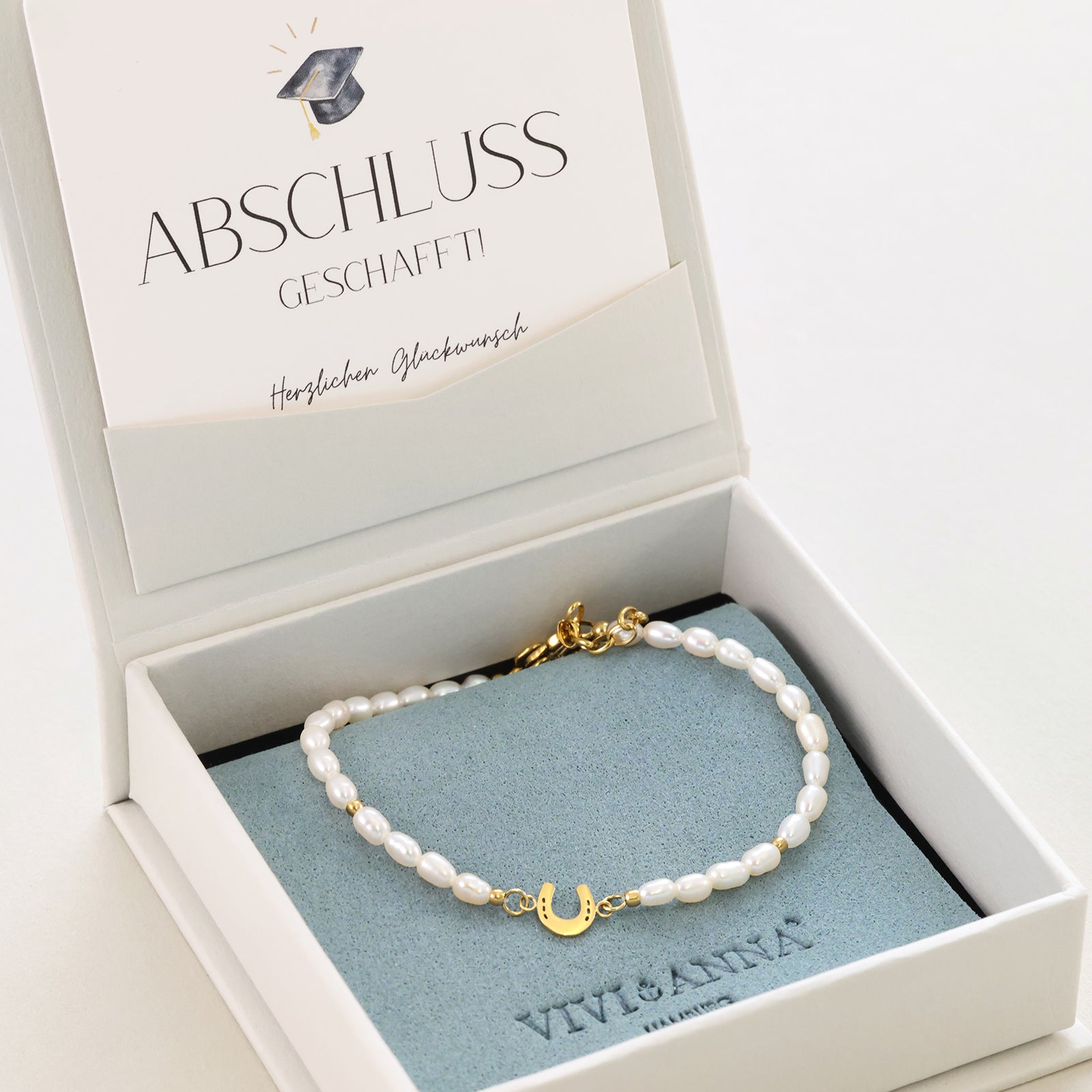 Perlenarmband mit Hufeisen – Geschenk zum Abschluss mit Karte Damen Armband VIVIANNASCHMUCK
