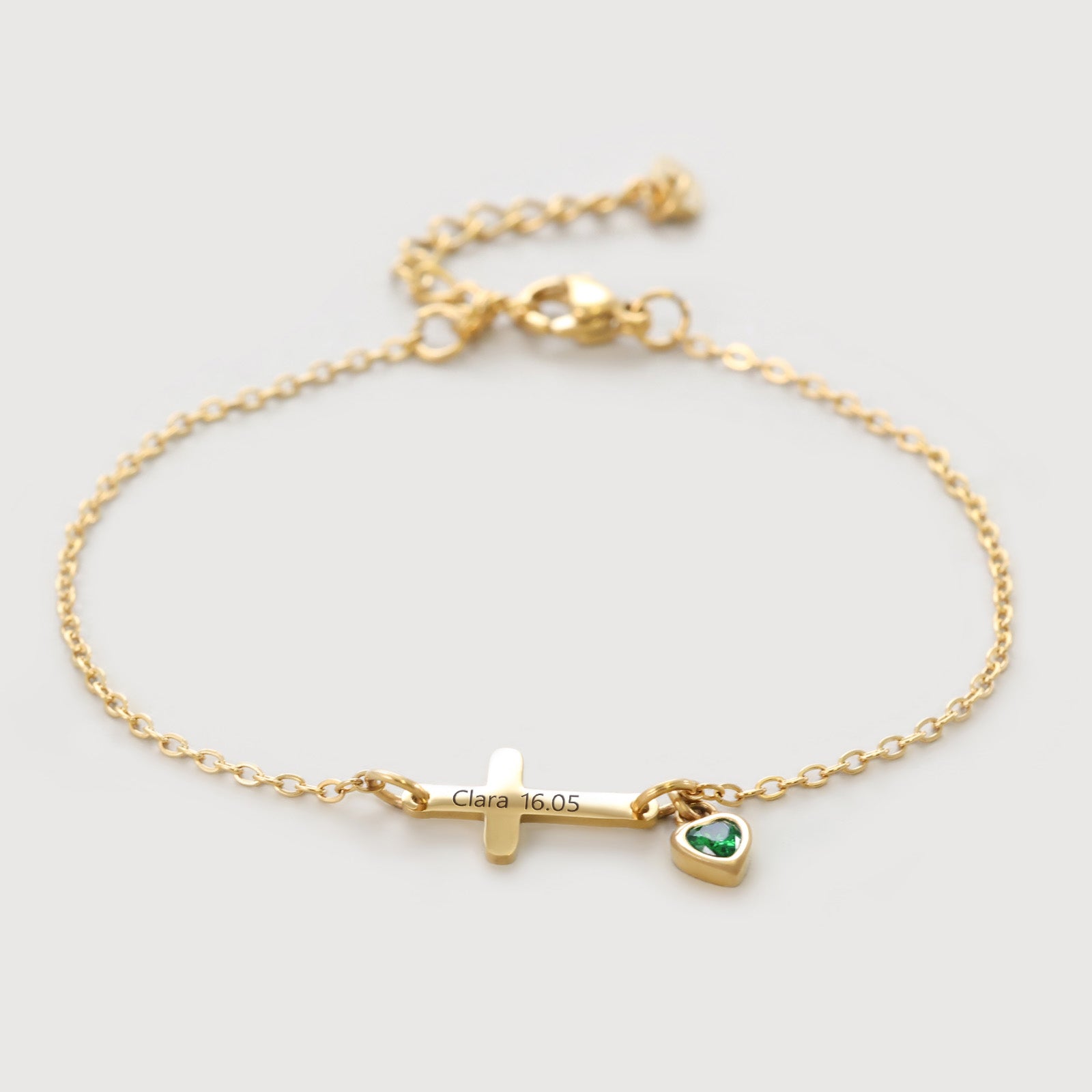 Personalisiertes Kreuzarmband mit herzförmigem Geburtsstein Kinder Armband VIVIANNASCHMUCK