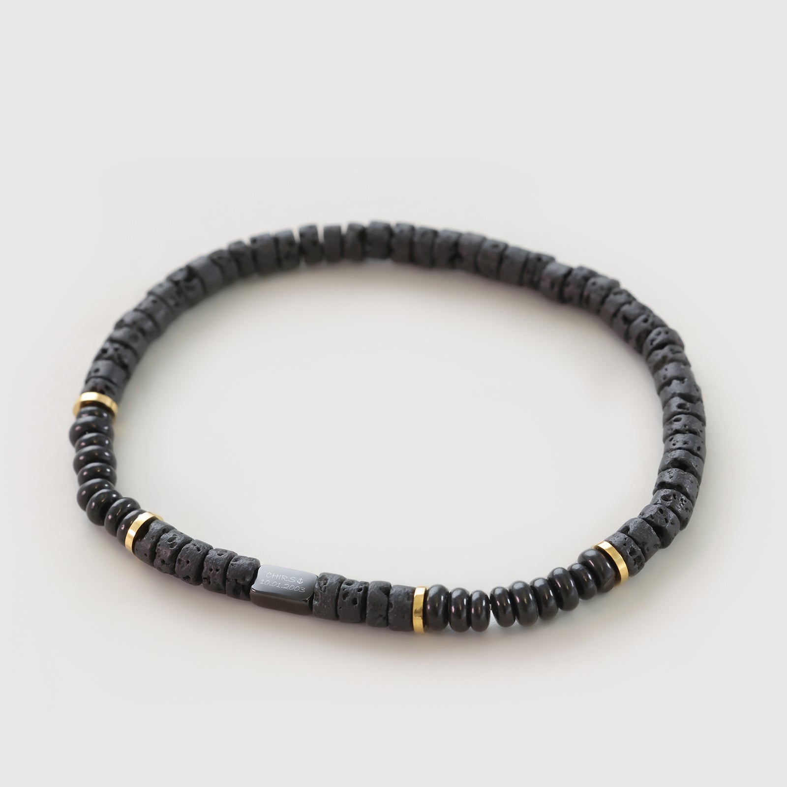 Herren Armband aus Lavastein, schwarzem Turmalin & Hämatit – personalisierbar Herren Armband VIVIANNASCHMUCK