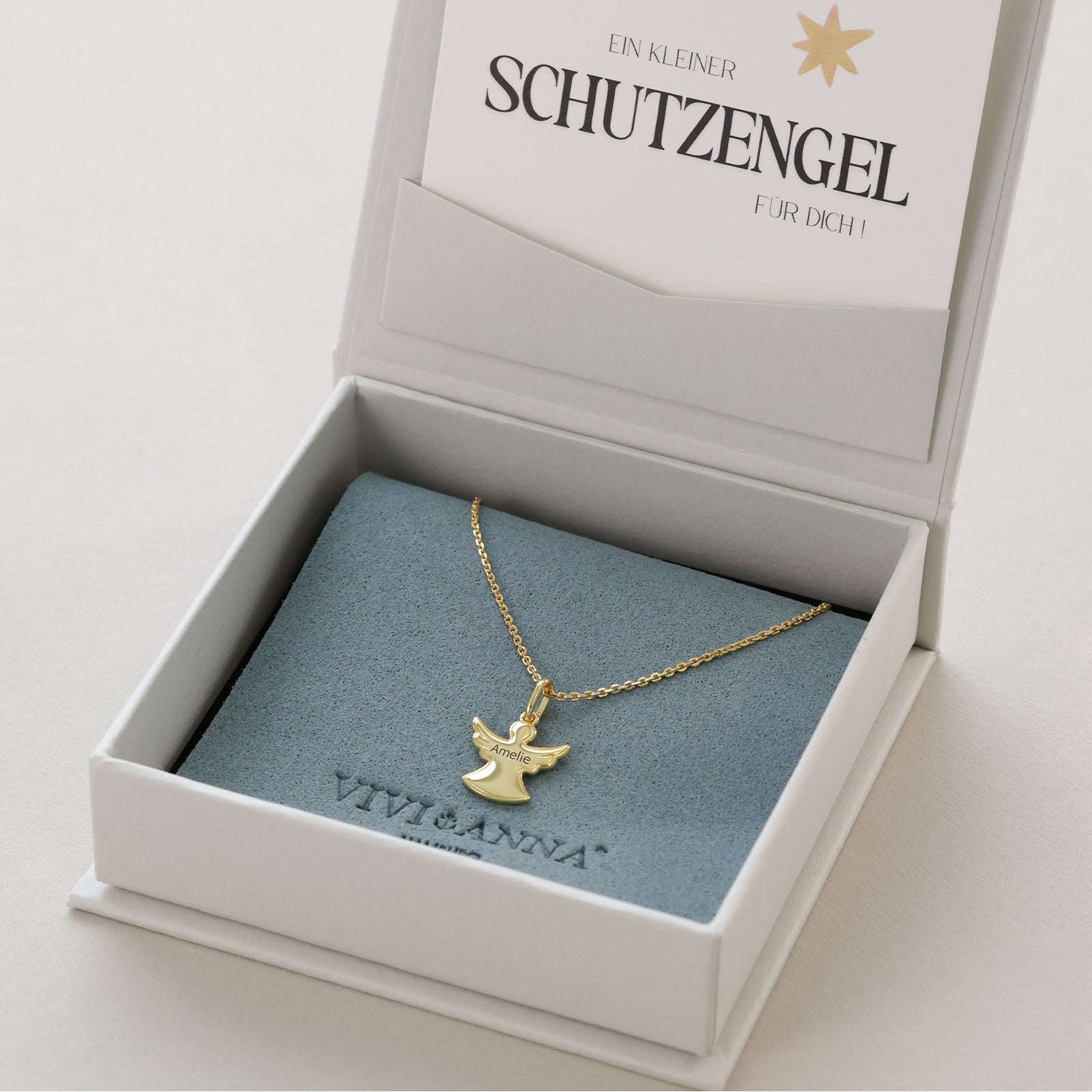 Schutzengel Halskette mit Gravur und Karte – 925 Sterling Silber Kinder Halsketten VIVIANNASCHMUCK