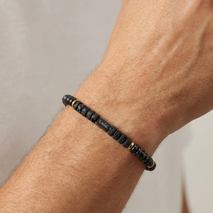 Herren Armband aus Lavastein, schwarzem Turmalin & Hämatit – personalisierbar Herren Armband VIVIANNASCHMUCK