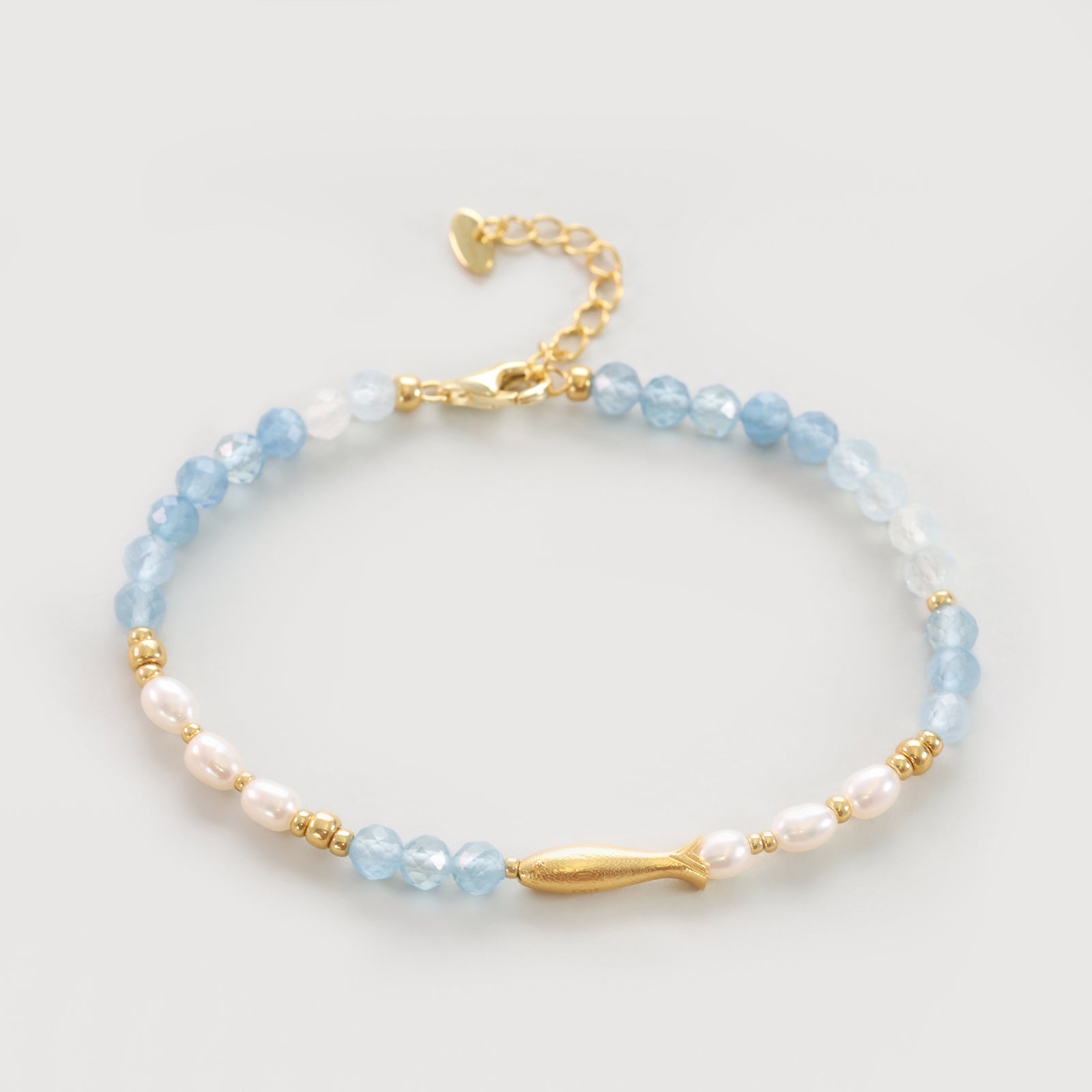 Zartes Fisch-Armband mit Aquamarin & Süßwasserperlen – 925er Silber