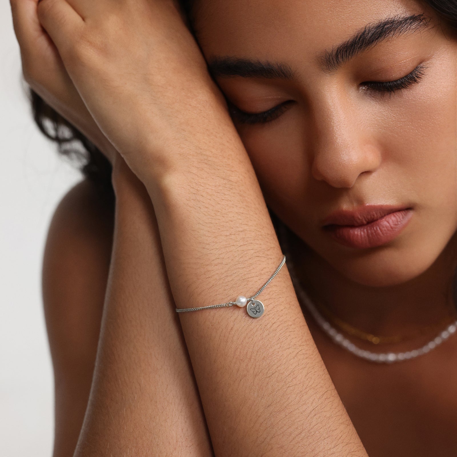 Armband mit Süßwasserperlen & Gravur-Plättchen - 925 Sterling Silber Damen Armband VIVIANNASCHMUCK