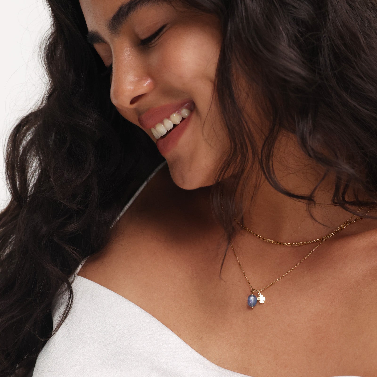 Natural Stone Hammered Necklace - 925 Sterling Silver