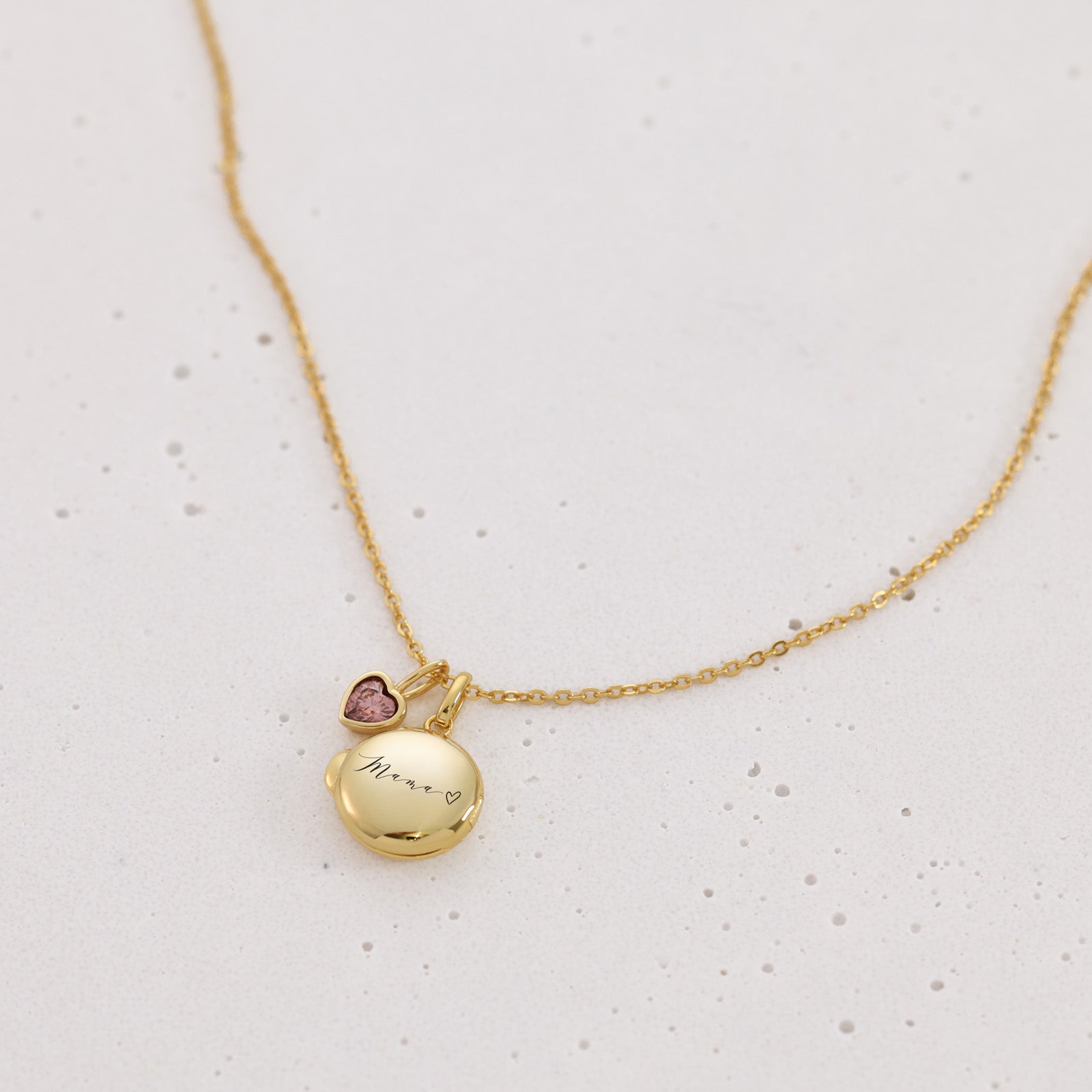 Mini Medaillon Kette mit Herz Geburtssteinen - 925 Sterling Silber