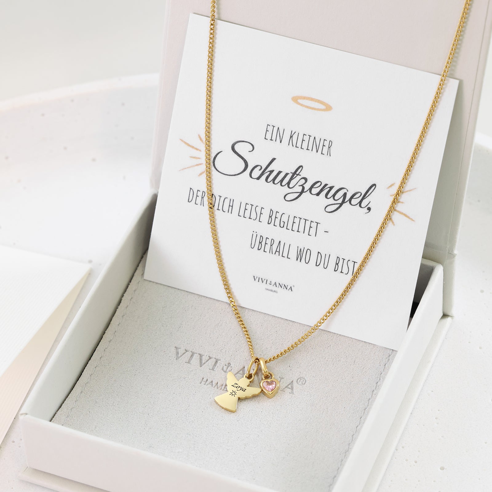 Schutzengel Halskette mit Geburtsstein – Geschenk mit Karte