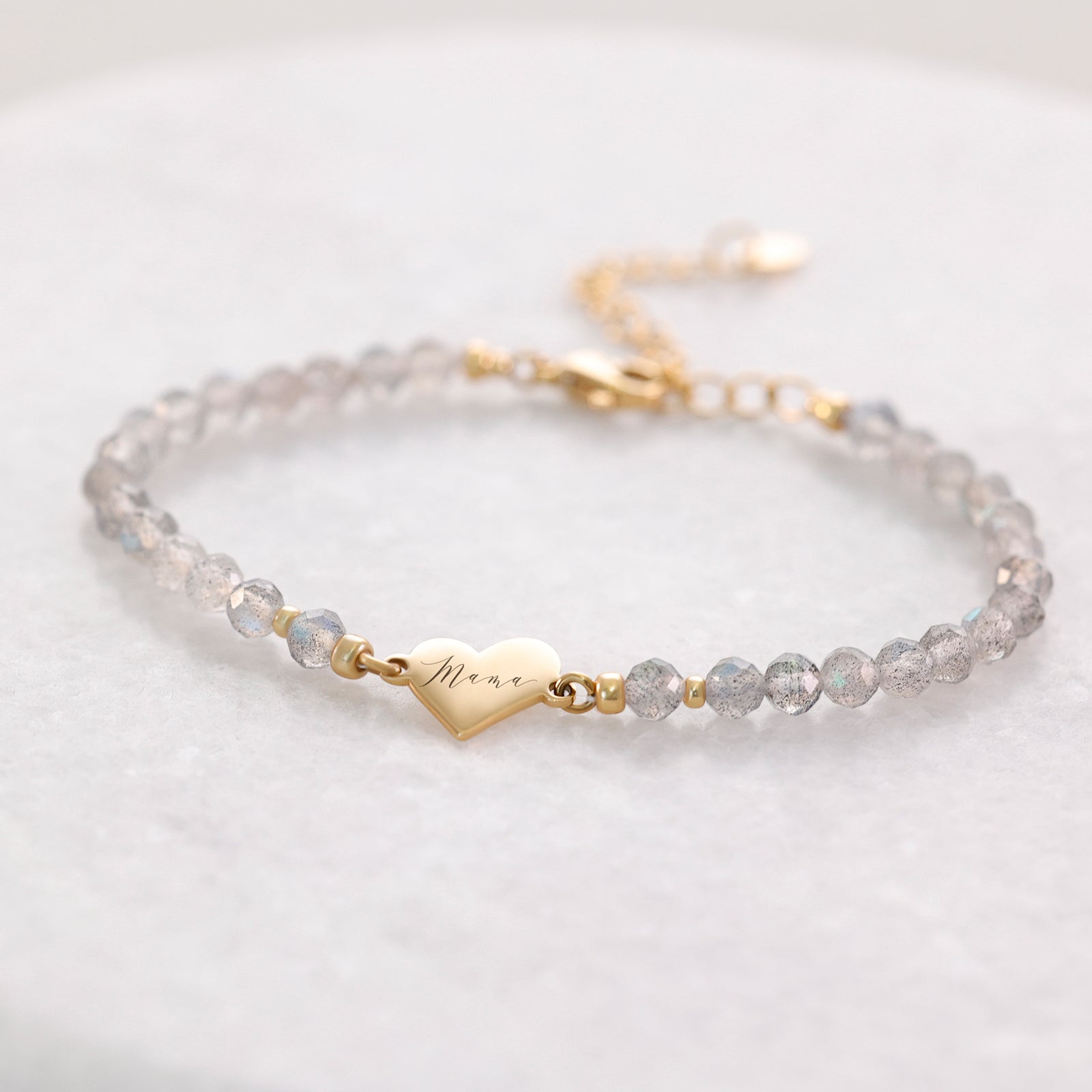 Labradorite bracelet with heart pendant - gift for mom with card