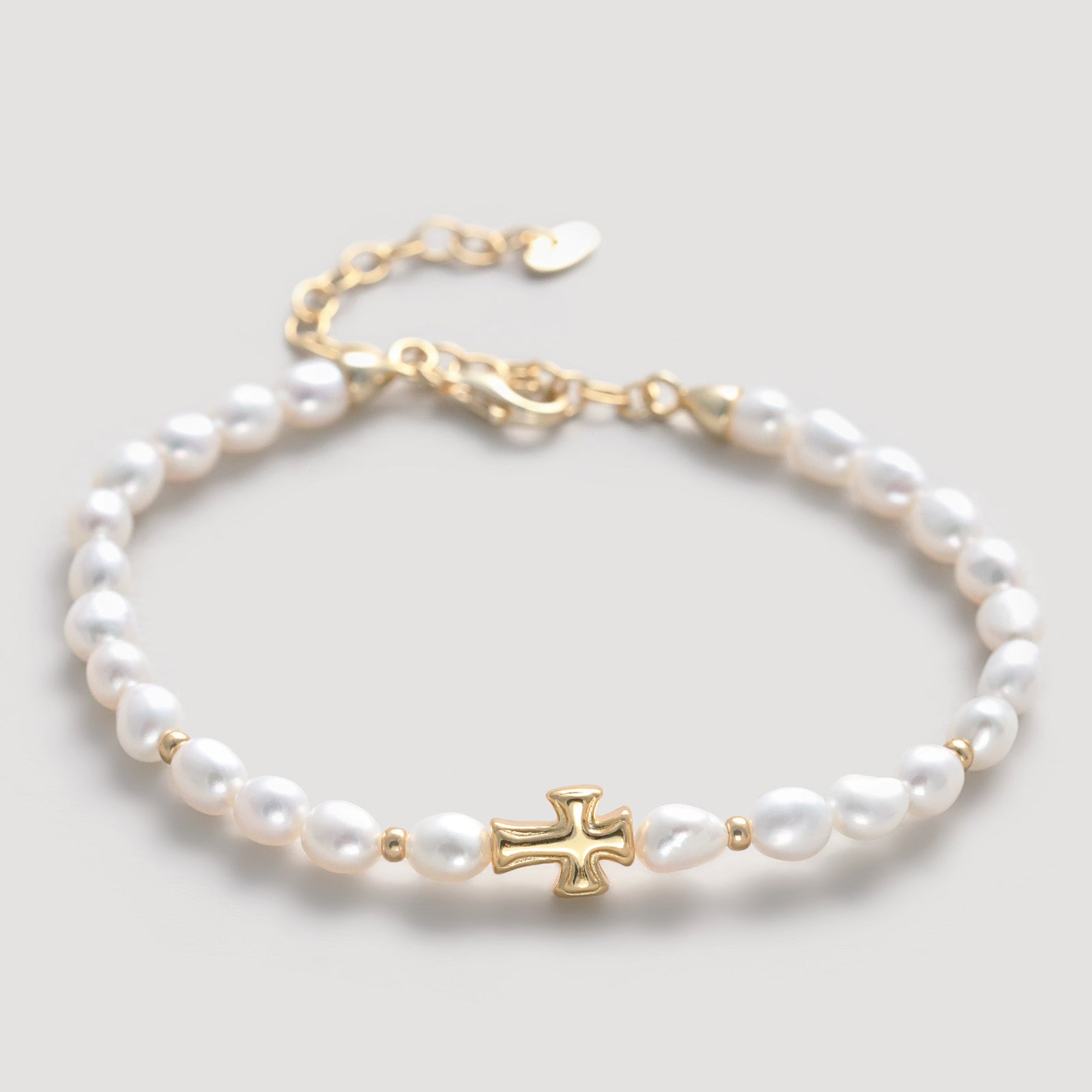 Süßwasserperlen Armband mit zartem Kreuz - 925 Sterling Silber Damen Armband VIVIANNASCHMUCK