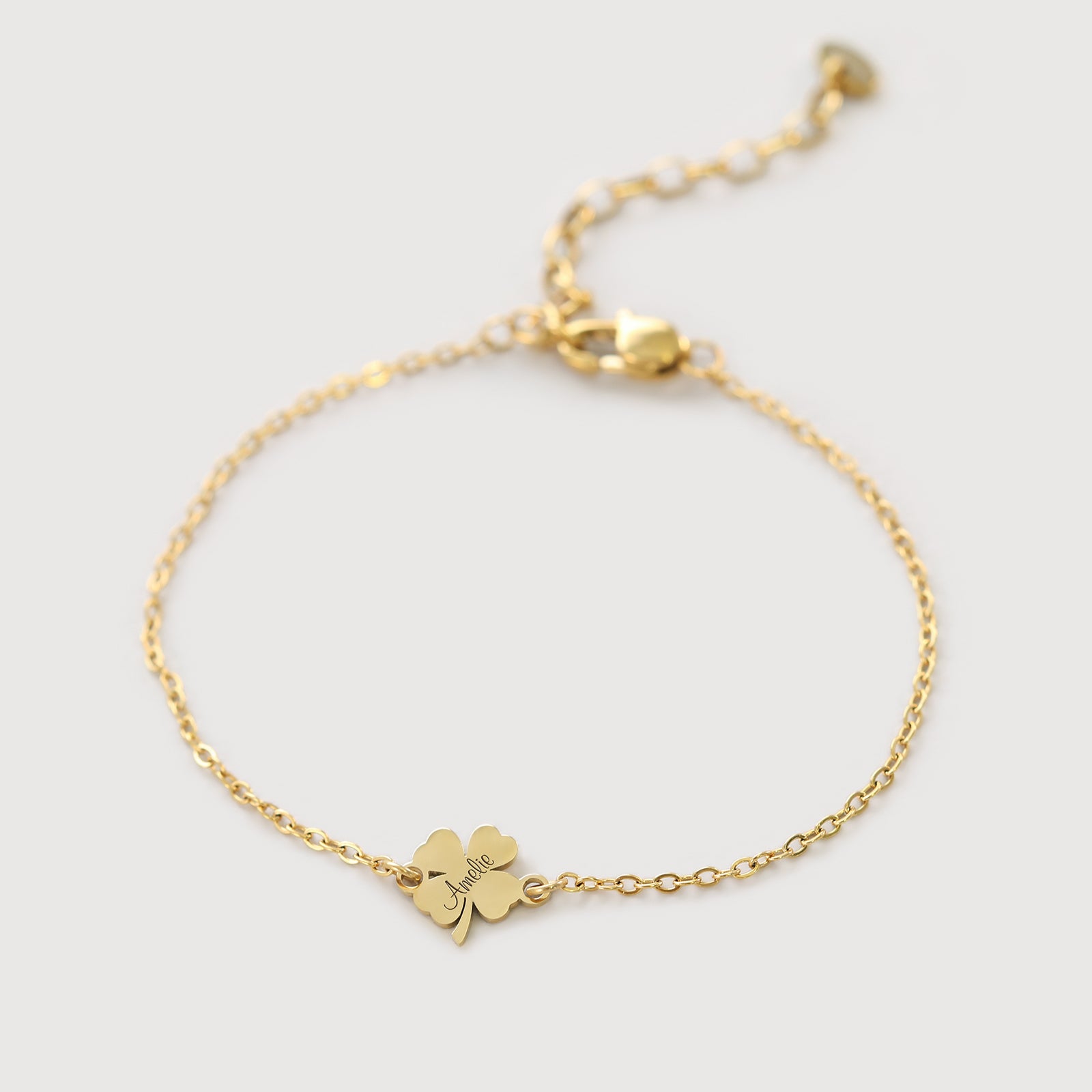 Glücksbringer Armband mit Kleeblatt und Gravur Damen Armband VIVIANNASCHMUCK