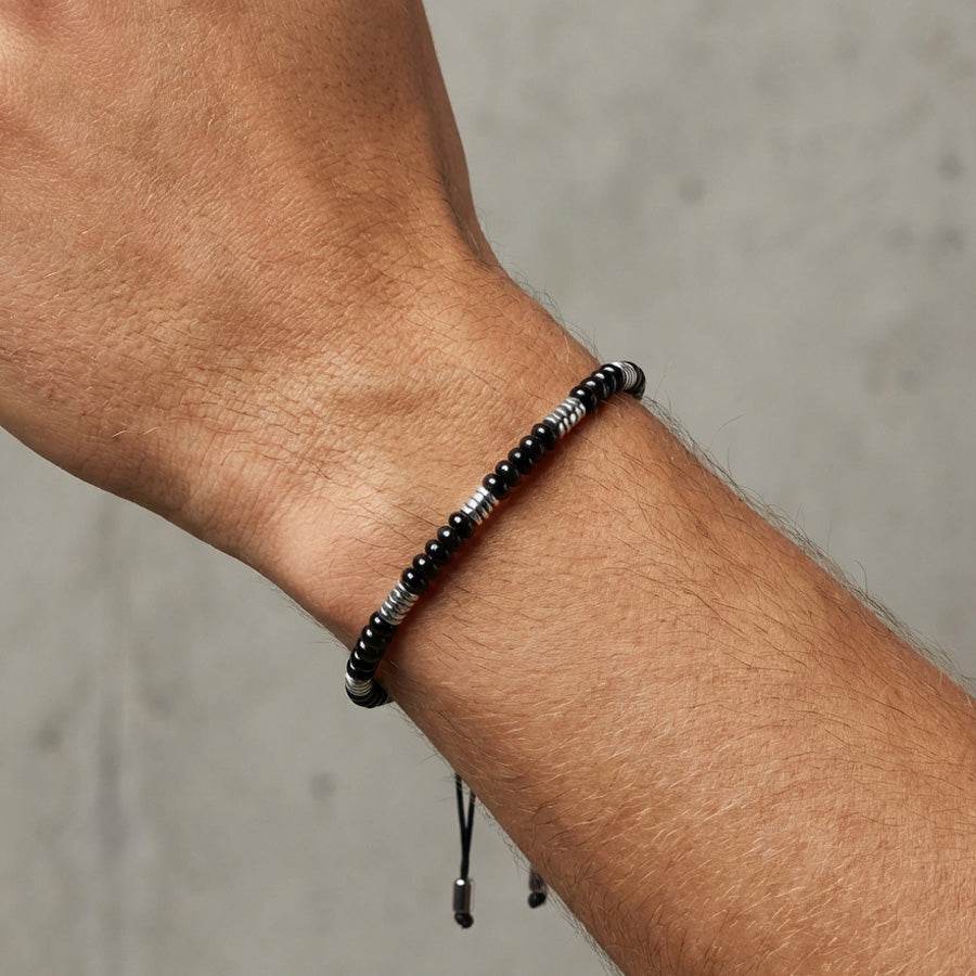 Edelsteinarmband mit schwarzem Onyx und Hämatit - verstellbar Herren Armband VIVIANNASCHMUCK