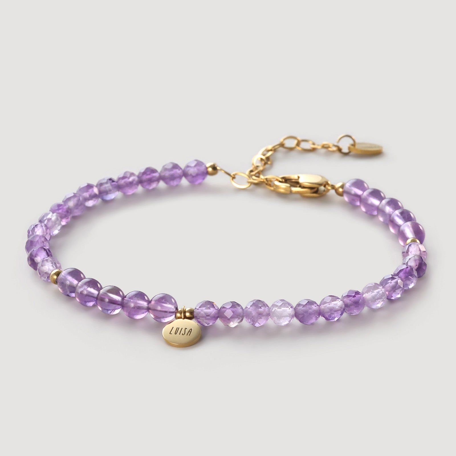 Amethyst-Chakra-Armband mit Gravurplättchen Damen Armband VIVIANNASCHMUCK