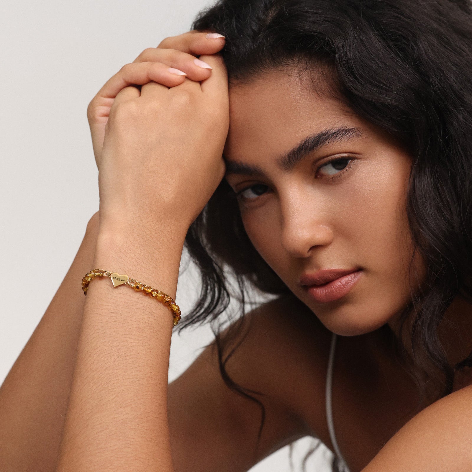 Bernstein Armband mit Herzplättchen
