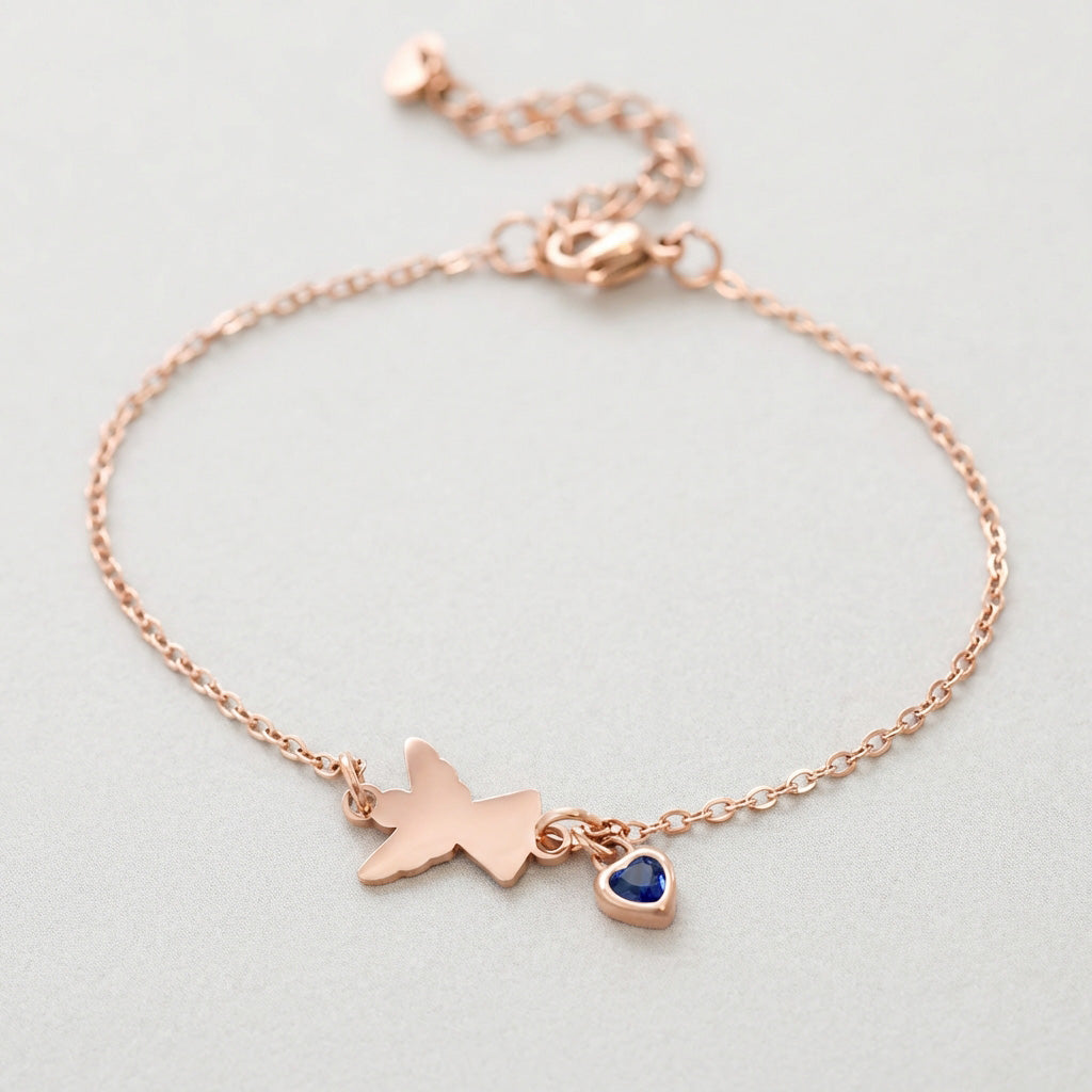 Engel Armband mit Zirkonia Geburtsstein - Geschenk zur Taufe mit Karte Kinder Armband VIVIANNASCHMUCK