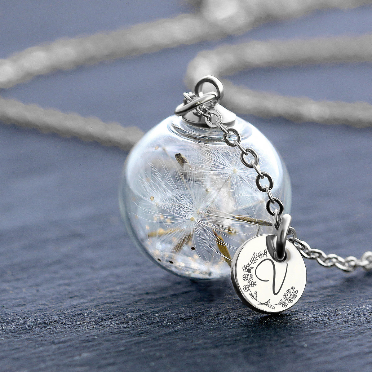 Echte Pusteblume als Glücksbringer – mit persönlicher Gravur - 925er Silber