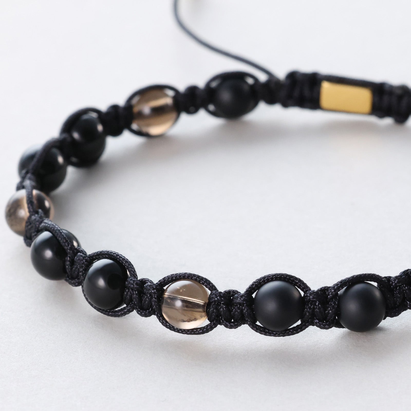 Onyx & Rauchquarz Makramee-Armband – personalisierbar Herren Armband VIVIANNASCHMUCK