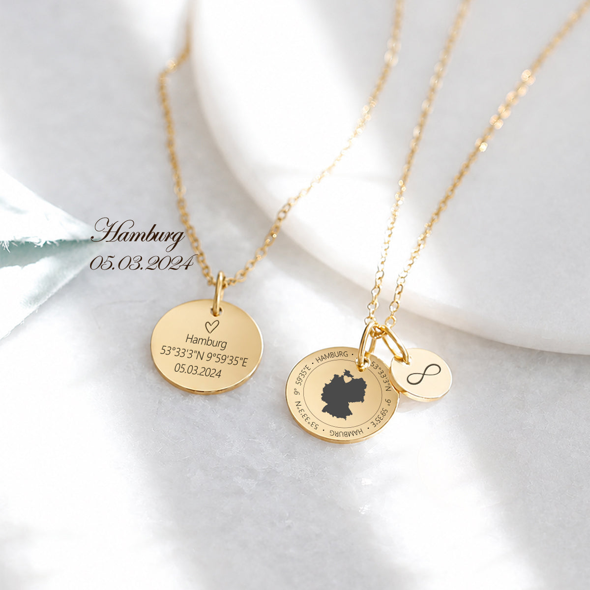 Herzensort – Personalisierte Länder-Kette mit Landkarte, Herz & Koordinaten Damen Halskette VIVIANNASCHMUCK