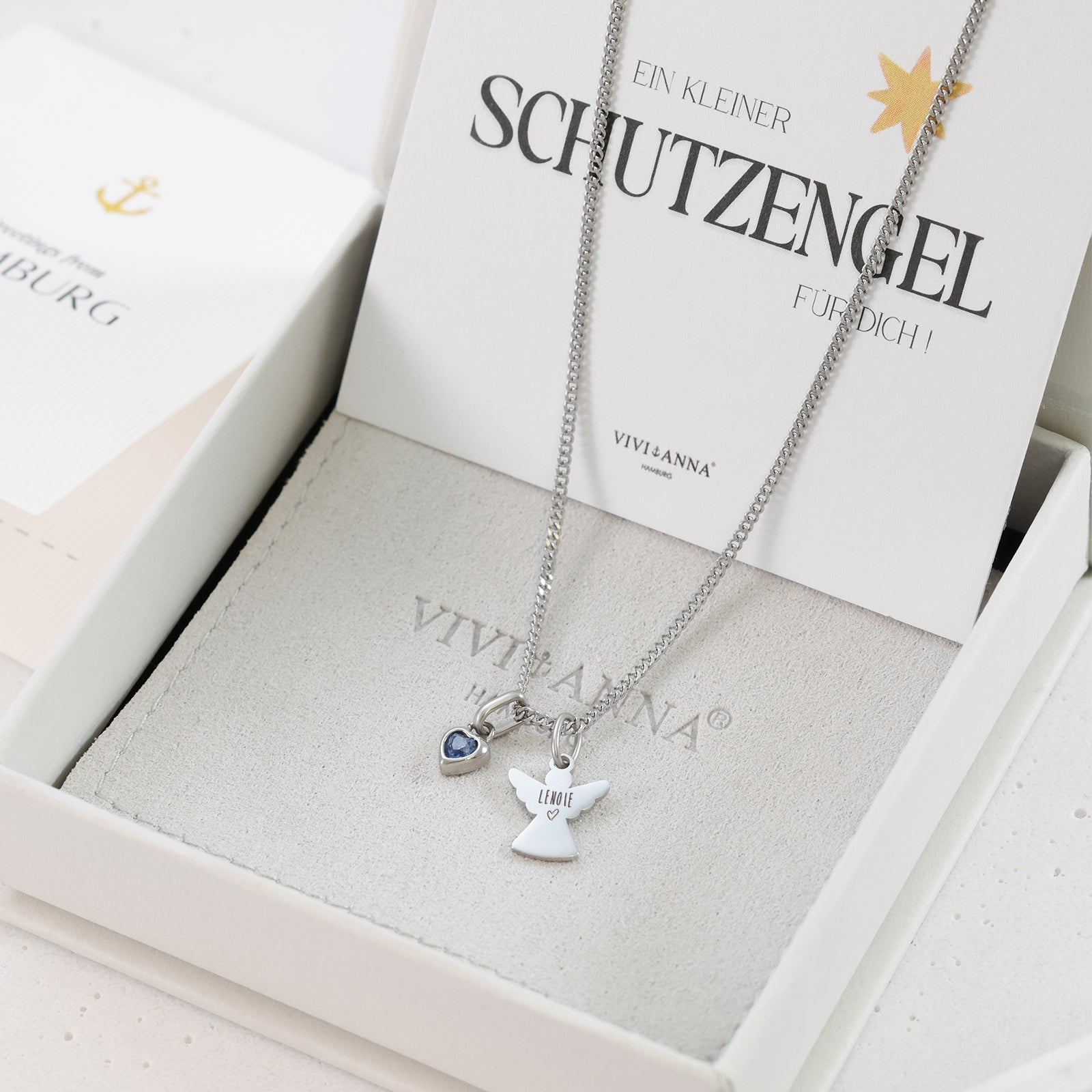 Schutzengel Halskette mit Geburtsstein - Geschenk mit Karte Kinder Halsketten VIVIANNASCHMUCK
