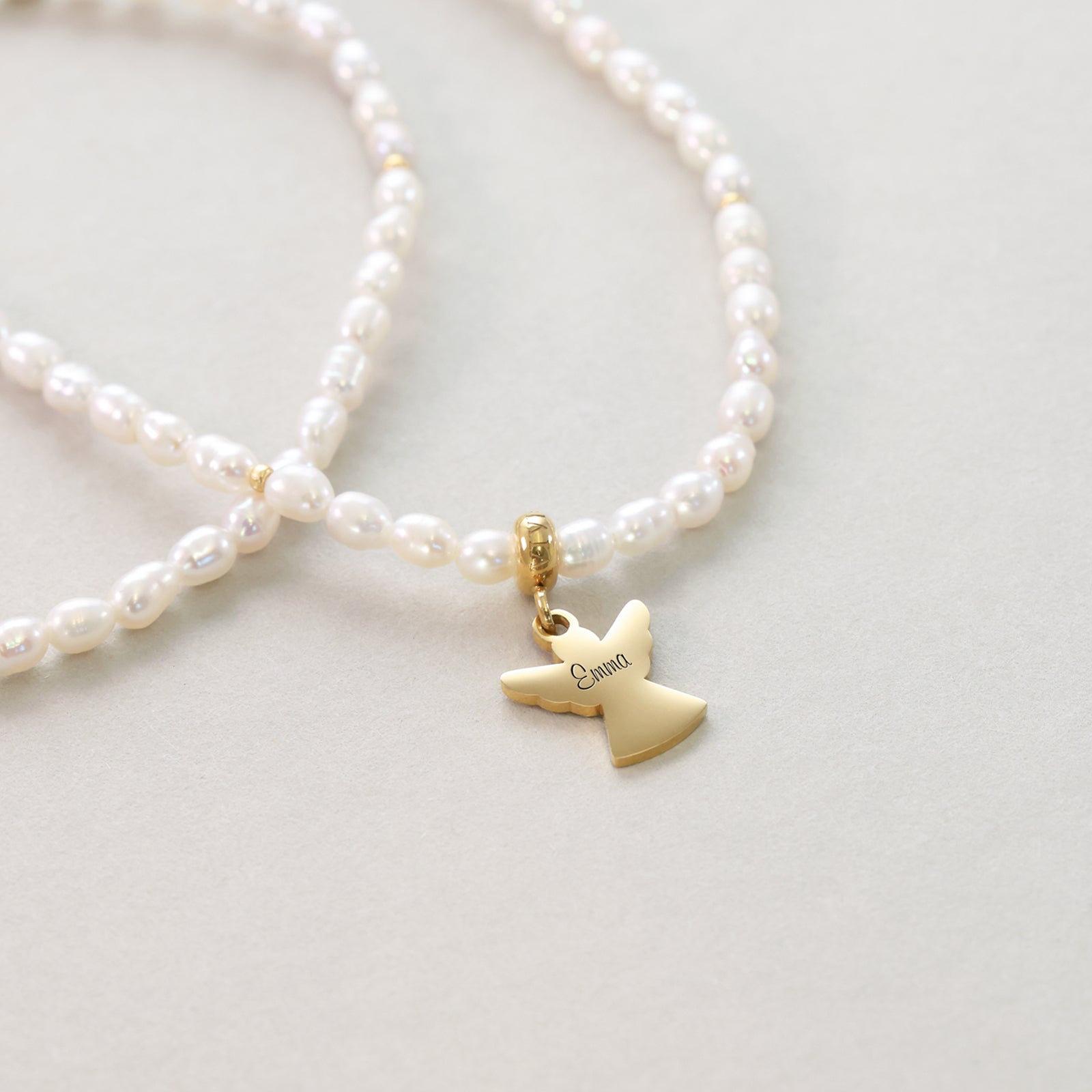 Schutzengel Perlenkette mit Gravur - Geschenk mit Karte Damen Halskette VIVIANNASCHMUCK