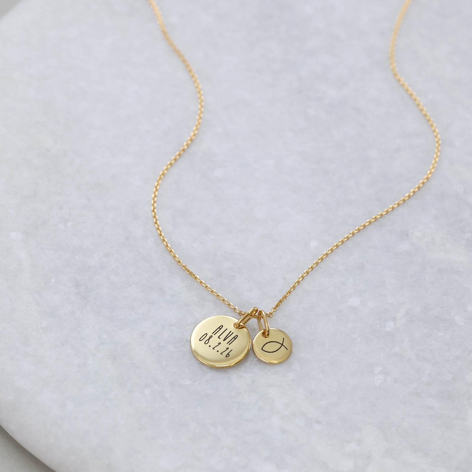 Personalisierte Familienkette mit großen und kleinen Gravurplättchen - 925 Sterling Silber Damen Halskette VIVIANNASCHMUCK