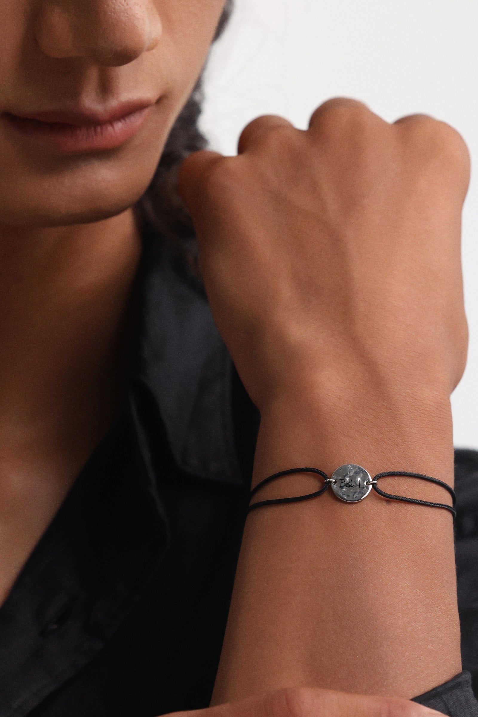 Segeltau Armband mit Hammerschlagplättchen Herren Armband VIVIANNASCHMUCK